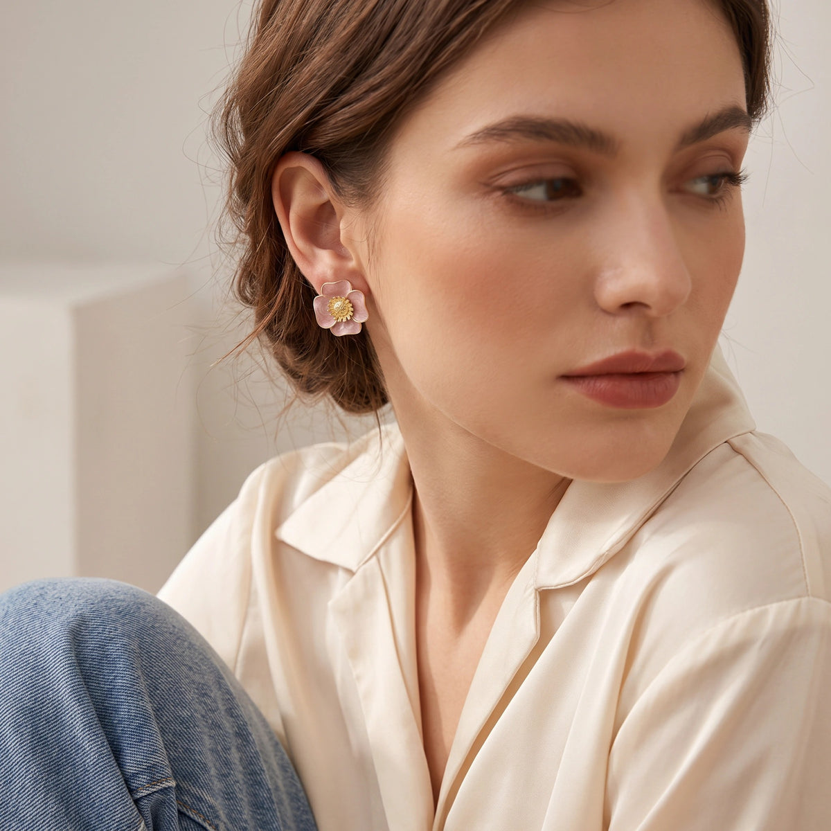 MYKI Pink Floral Korean Stud Earrings | Gold Finish Design (MKERCH816PI-ANT)