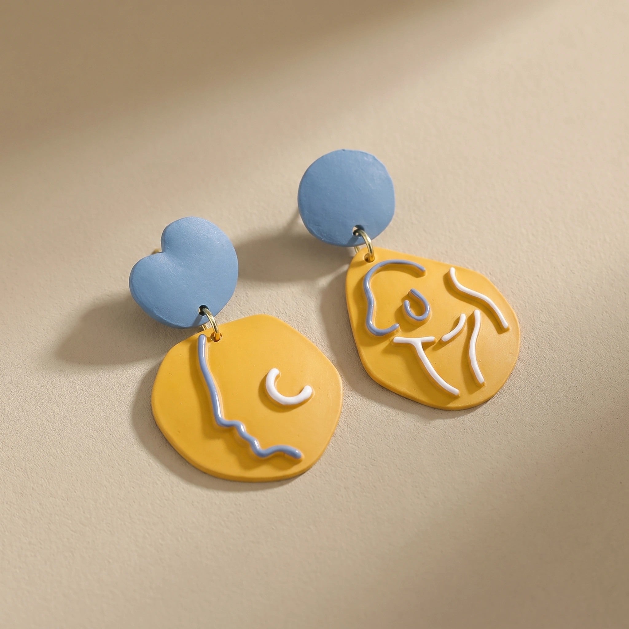 MYKI Yellow & Blue Abstract Korean Dangle Earrings | Artistic Design (MKERCH829PI-ANT)