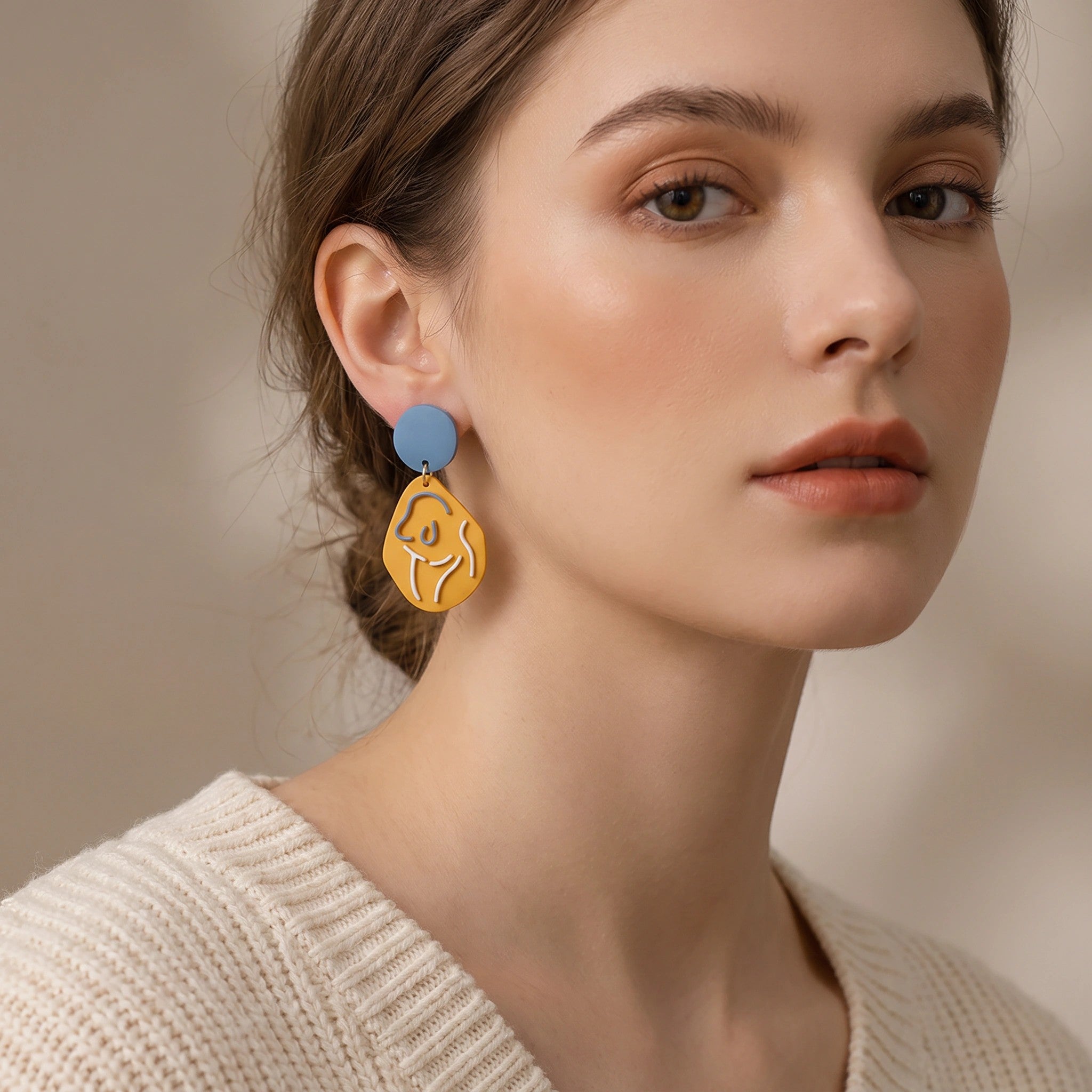 MYKI Yellow & Blue Abstract Korean Dangle Earrings | Artistic Design (MKERCH829PI-ANT)