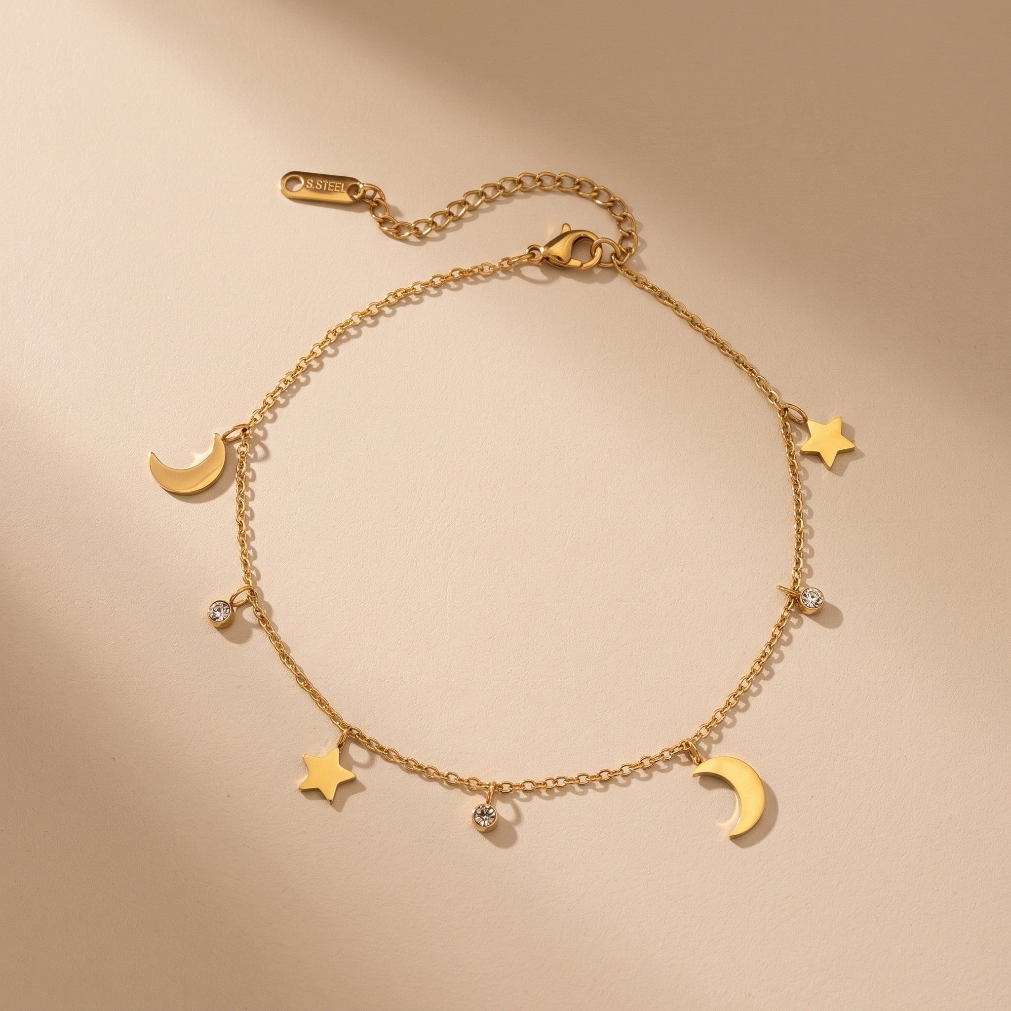 MYKI Celestial Moon & Star Gold-Plated Charm Bracelet(MKBRAD830G-SSYI)