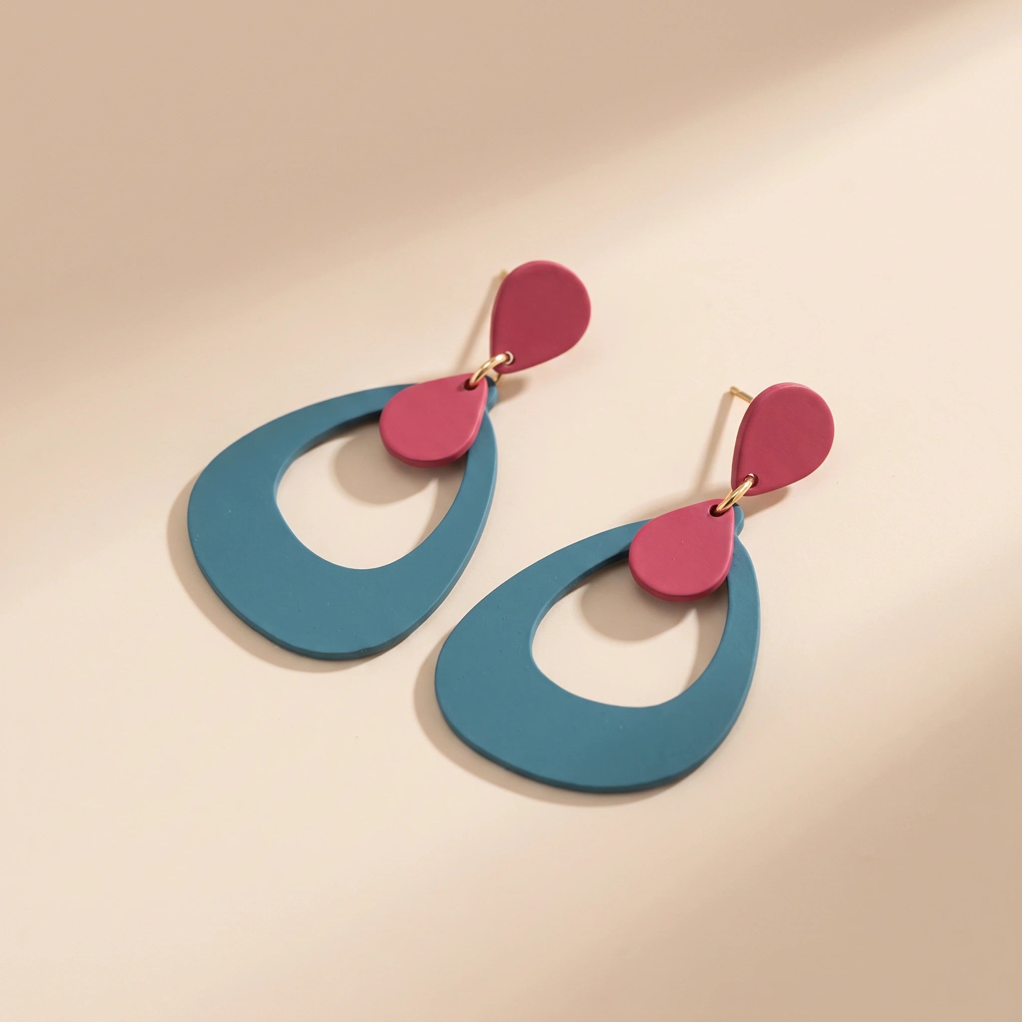 MYKI Red & Teal Dual Tone Korean Drop Earrings | Modern Geometric Design (MKERCH831PI-ANT)