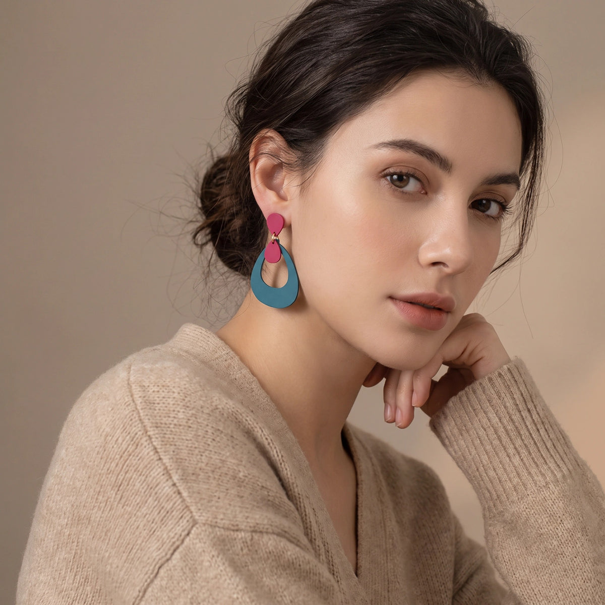 MYKI Red & Teal Dual Tone Korean Drop Earrings | Modern Geometric Design (MKERCH831PI-ANT)