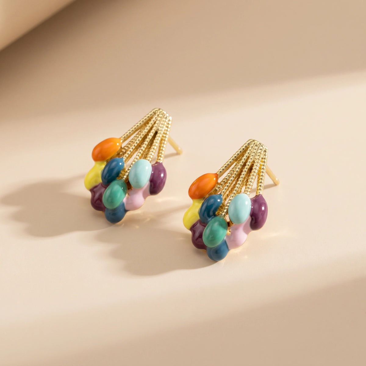 MYKI Multicolor Bead Korean Stud Earrings | Gold Thread Cluster Design (MKERCH835PI-ANT)