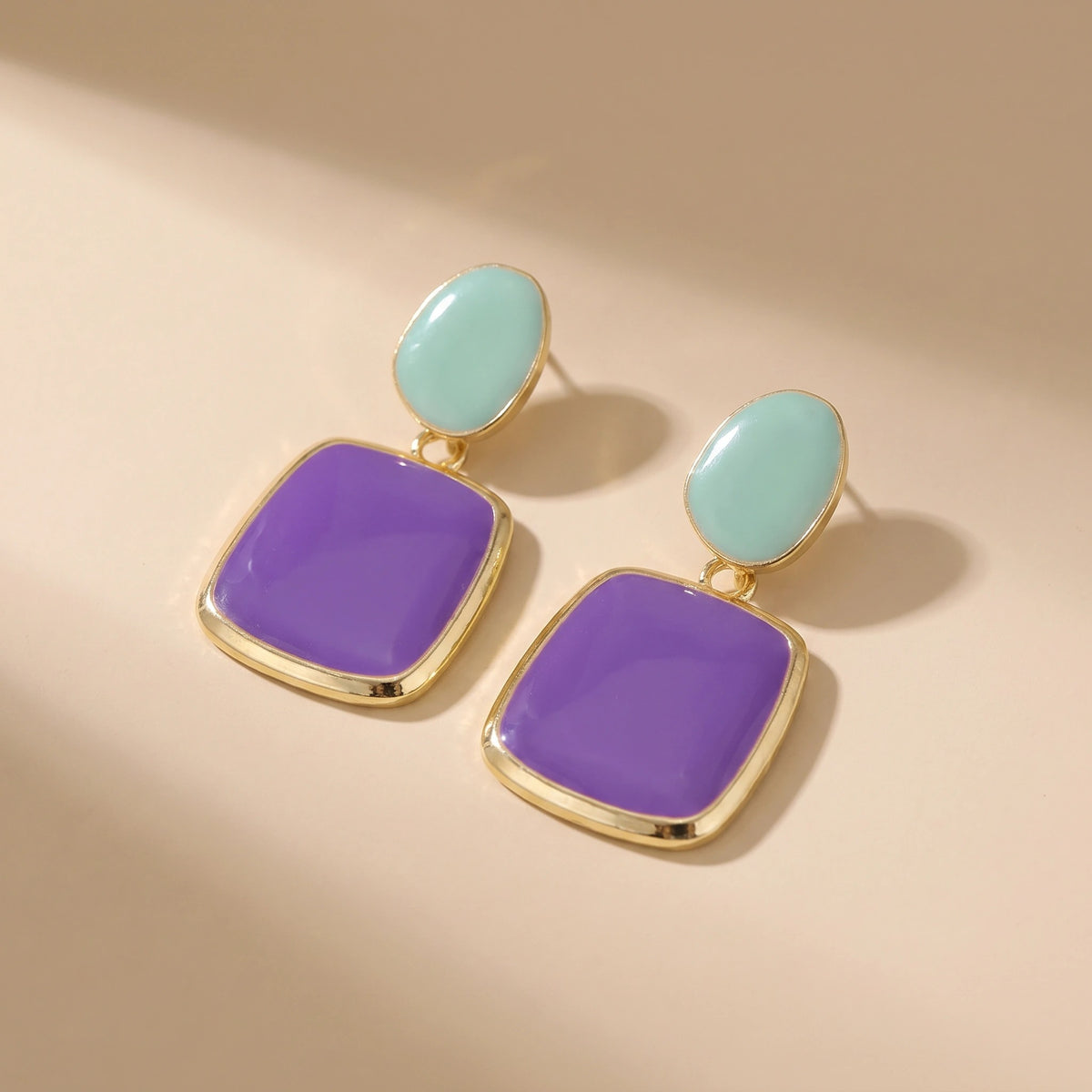 MYKI Mint Green & Purple Geometric Korean Dangle Earrings | Gold Plated (MKERCH842CP-ANT)