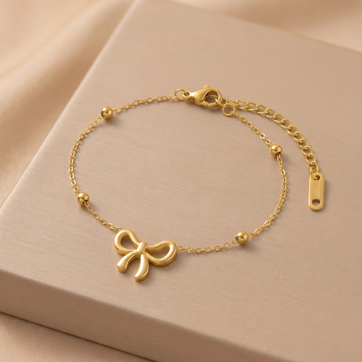 MYKI Gold-Plated Bow Charm Dainty Bracelet(MKBRAD843G-SSYI)