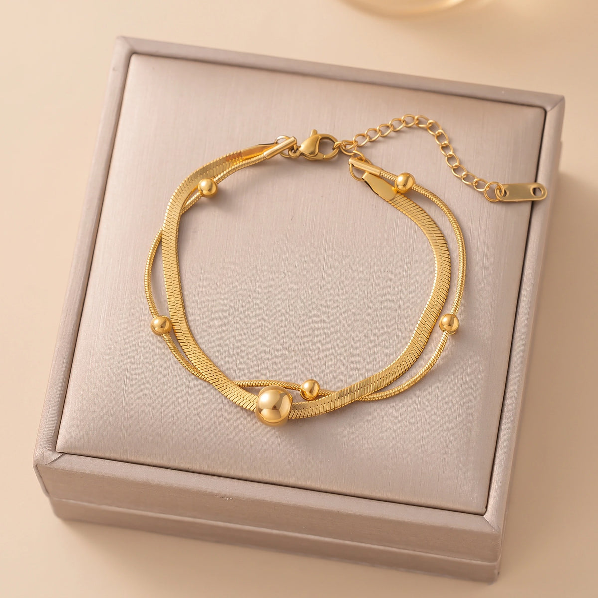 MYKI Gold-Plated Dual Bead Minimal Bracelet(MKBRAD845G-SSYI)