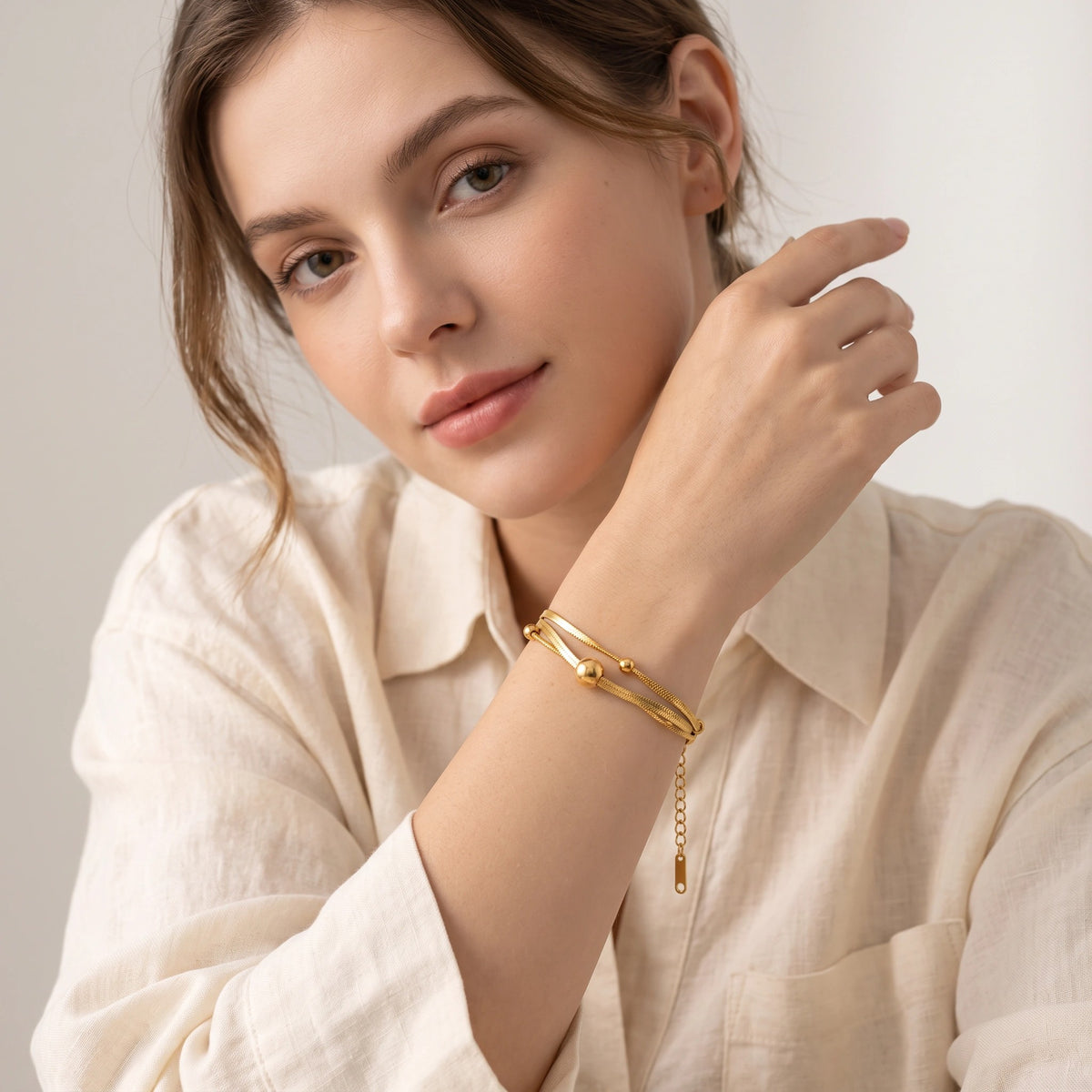 MYKI Gold-Plated Dual Bead Minimal Bracelet(MKBRAD845G-SSYI)