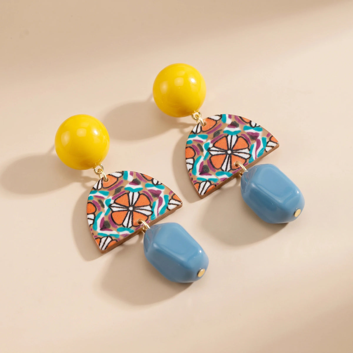 MYKI Yellow & Blue Abstract Korean Dangle Earrings | Artistic Design (MKERCH845CP-ANT)