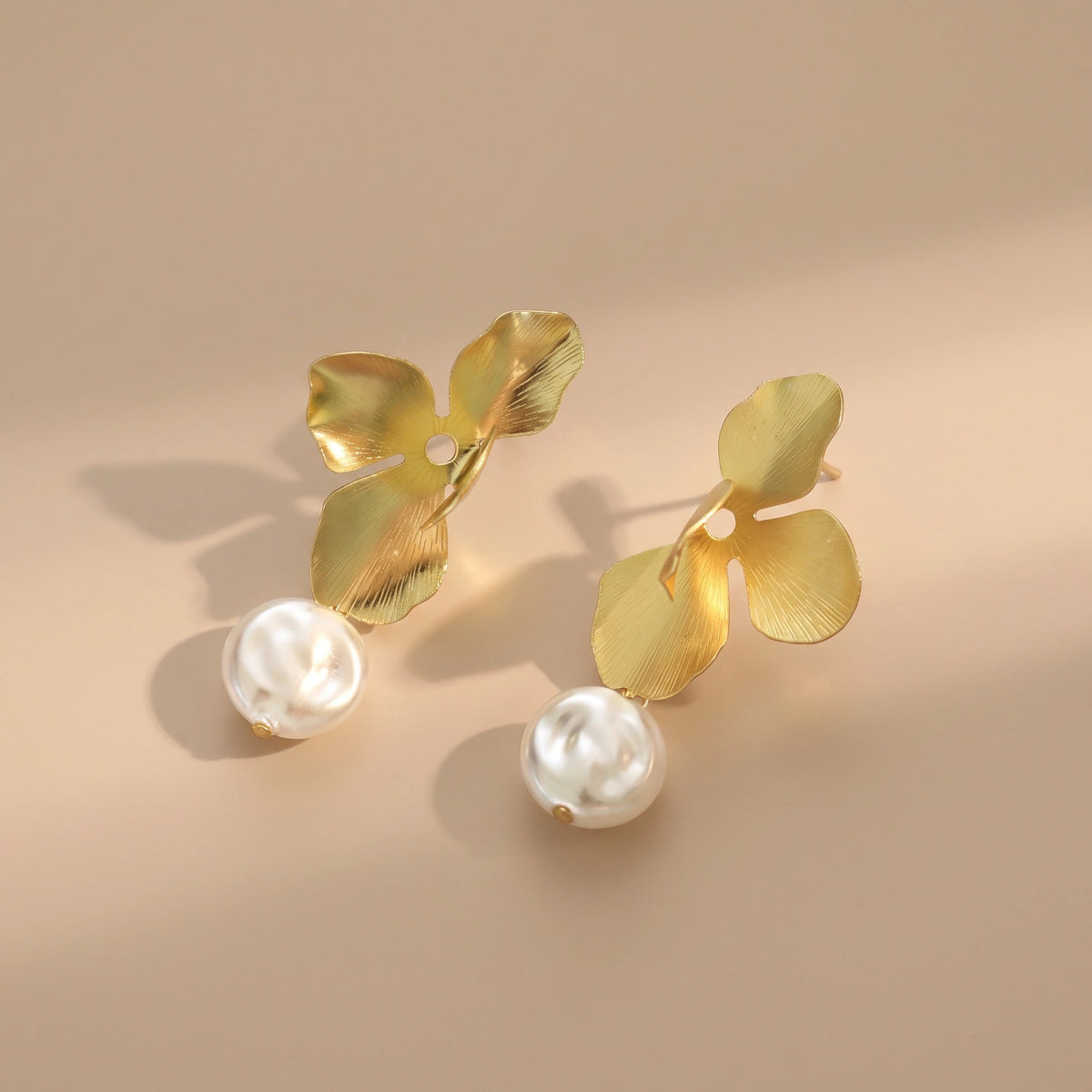 MYKI Gold Petal Pearl Drop Korean Earrings | Floral Partywear Design (MKERCH848PI-ANT)