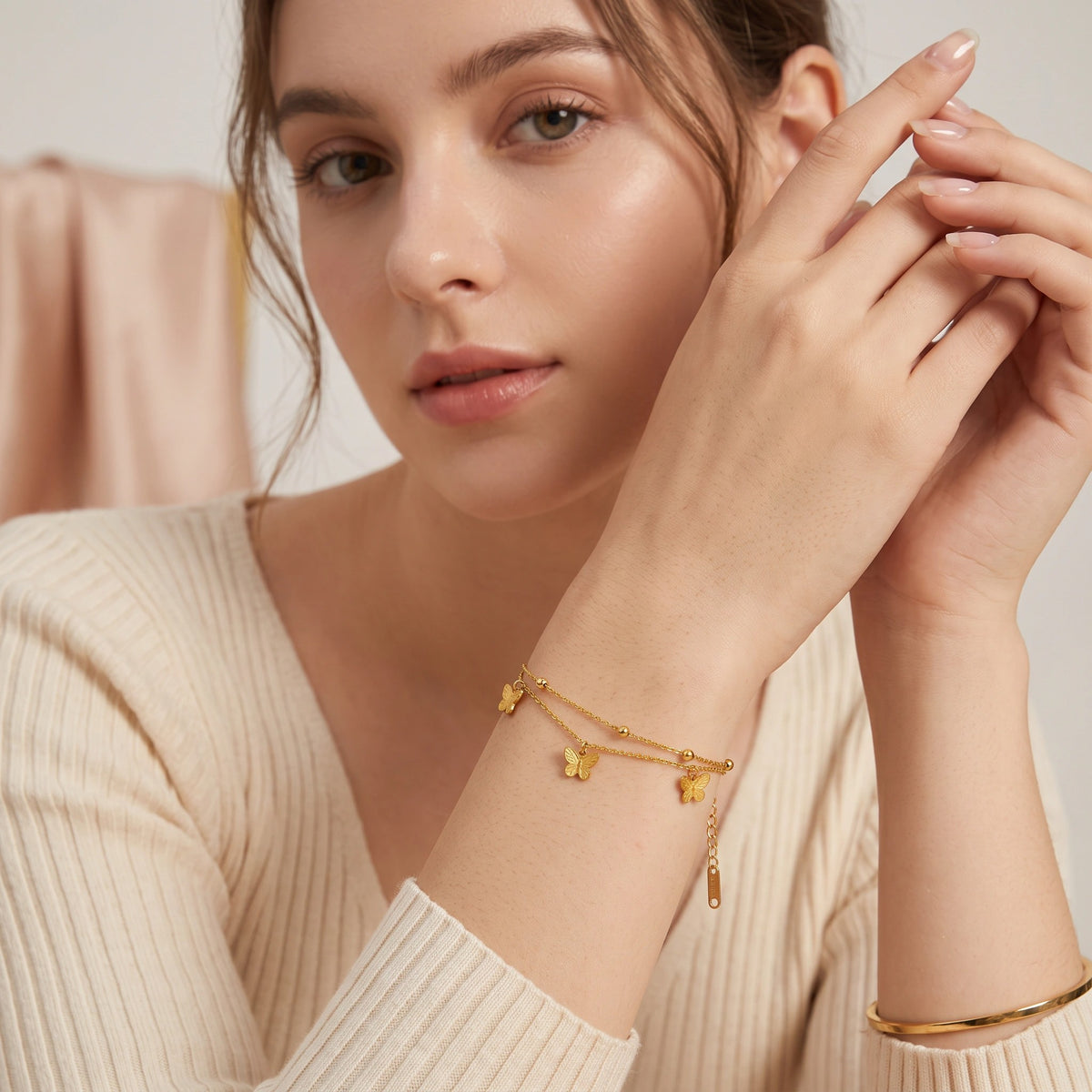 MYKI Gold-Plated Butterfly Charm Layered Bracelet(MKBRAD852G-SSYI)
