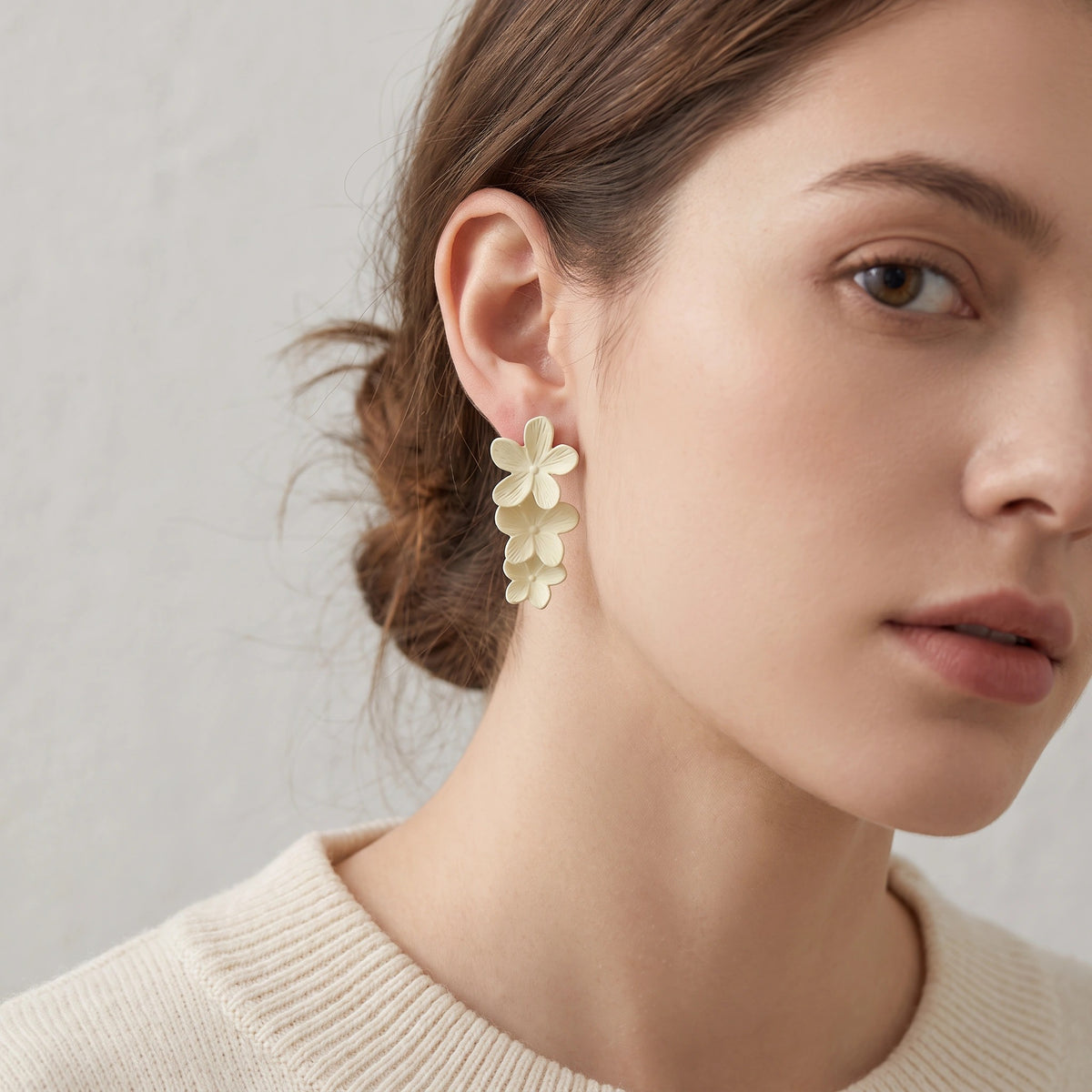 MYKI Matte Cream Floral Long Korean Earrings | MYKI (MKERCH857CP-ANT)