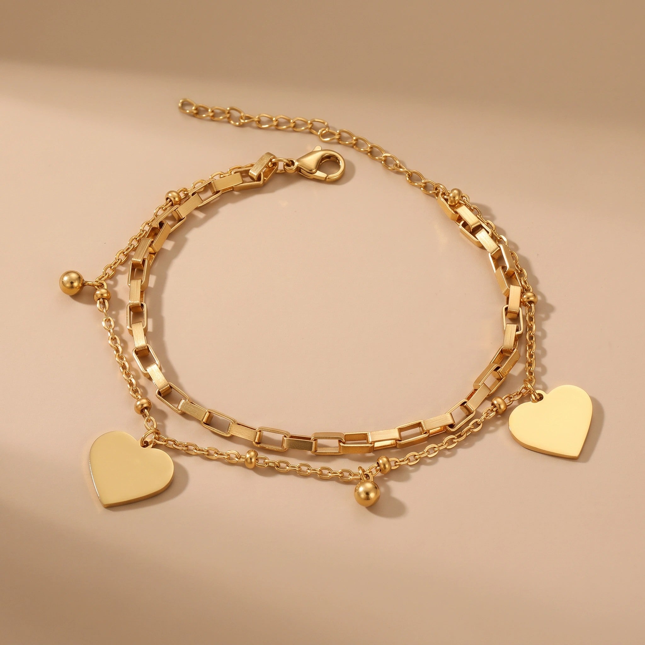 MYKI Gold-Plated Heart Charm Layered Bracelet(MKBRAD858G-SSYI)