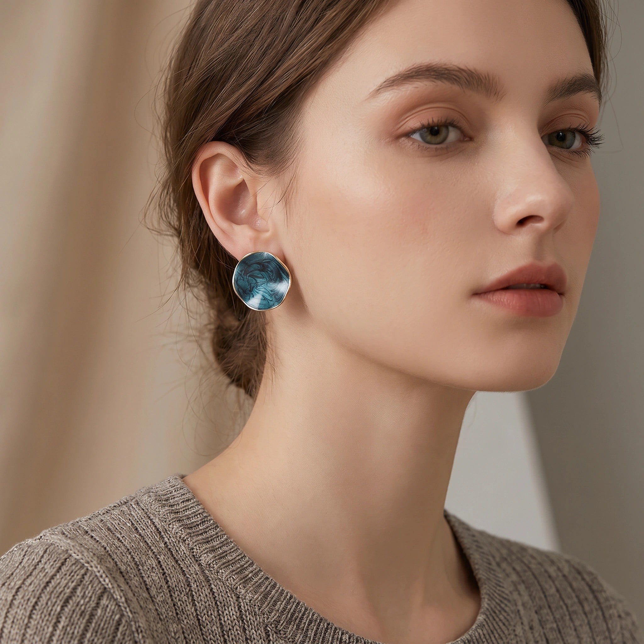 MYKI Blue Gradient Round Enamel Korean Stud Earrings | MYKI (MKERCH860CP-ANT)