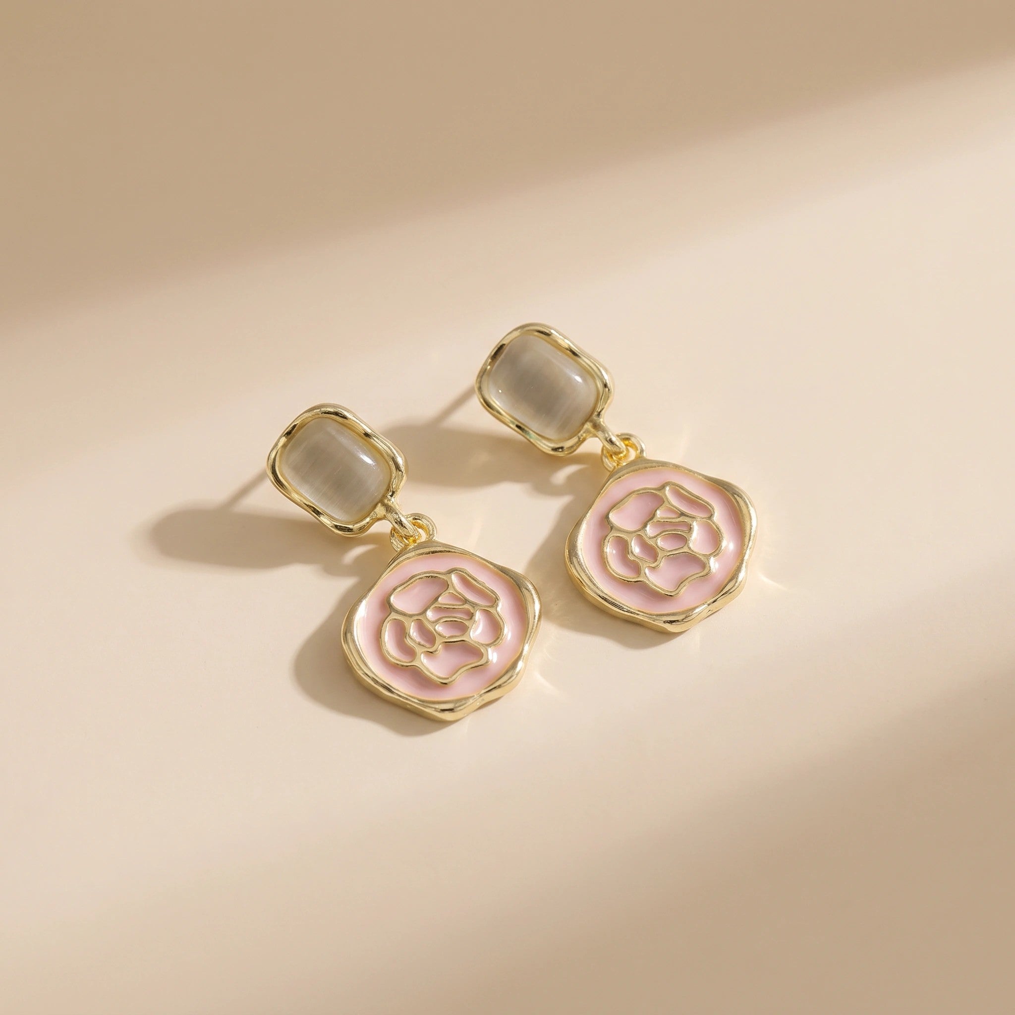 MYKI Pink Floral Drop Korean Earrings | Gold Plated Enamel Design (MKERCH861PI-ANT)