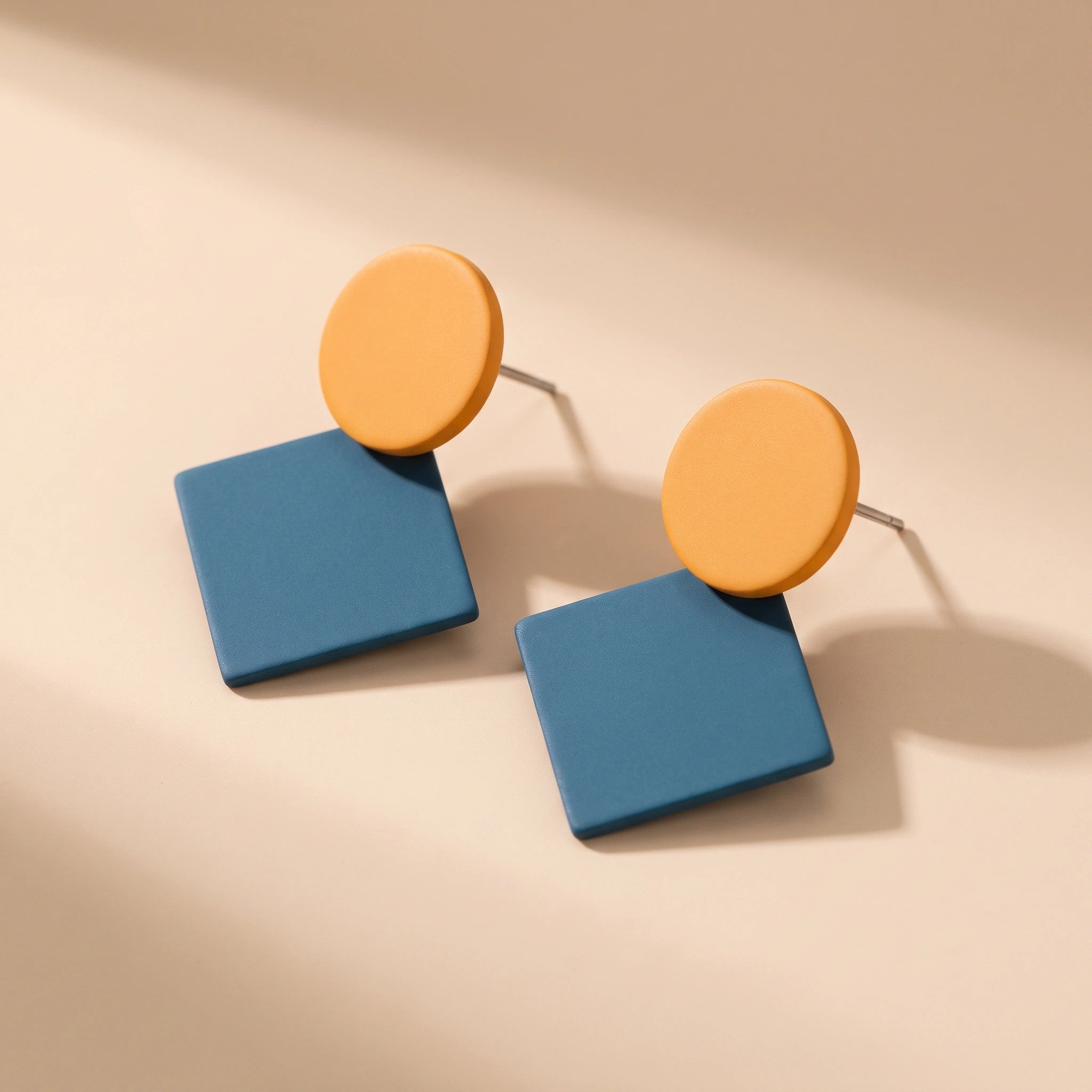 MYKI Mustard Blue Geometric Korean Stud Earrings | Matte Finish (MKERCH862PI-ANT)