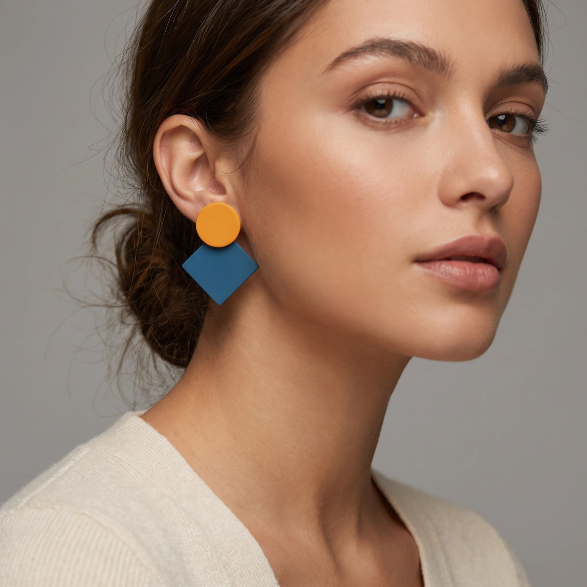 MYKI Mustard Blue Geometric Korean Stud Earrings | Matte Finish (MKERCH862PI-ANT)