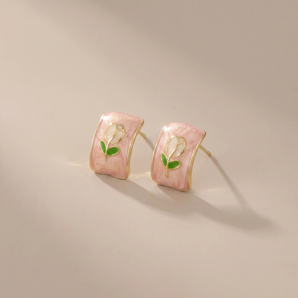 MYKI Pink Enamel Floral Korean Stud Earrings (MKERCH868PI-ANT)