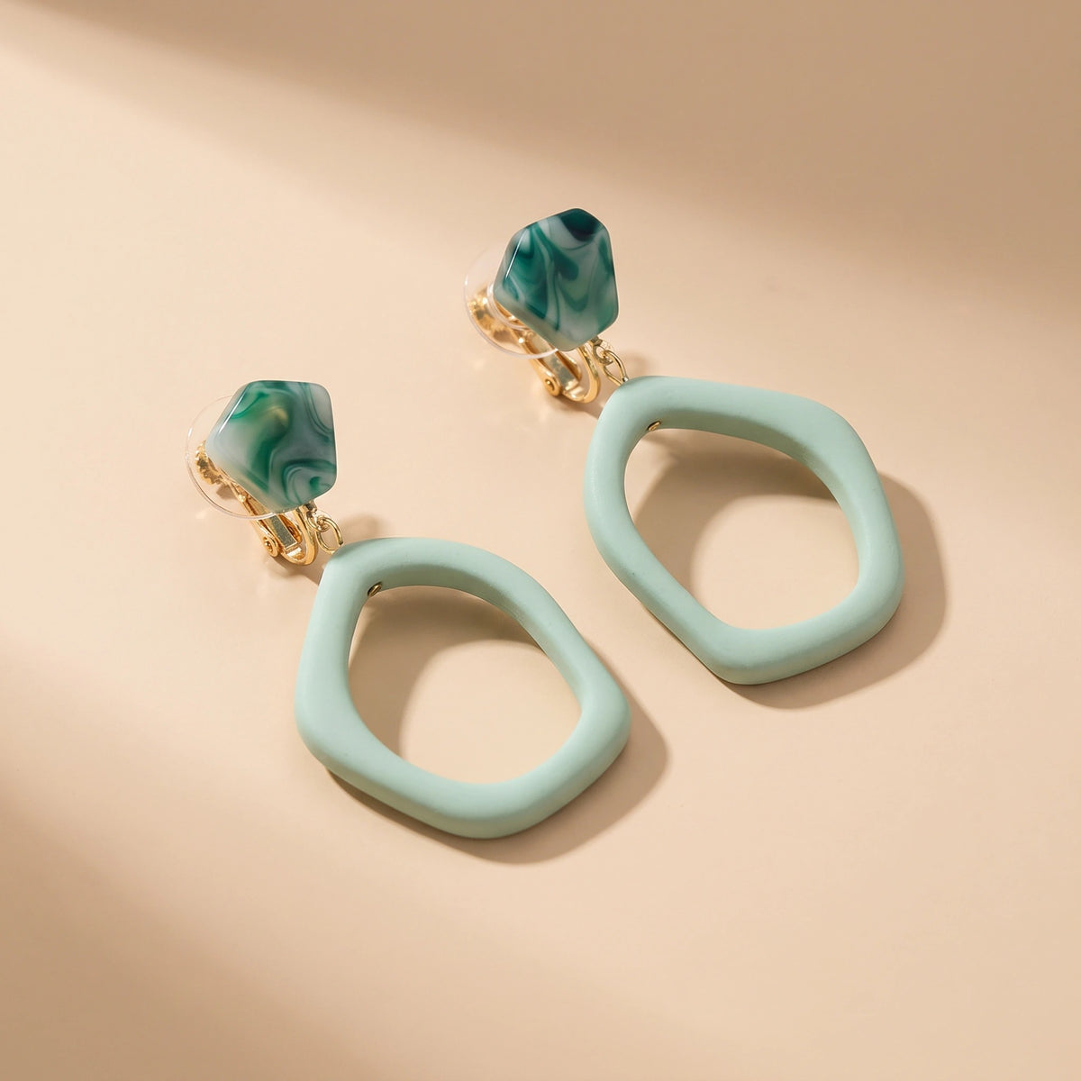 MYKI Green Hollow Oval Korean Dangle Earrings | Matte Finish Statement Design (MKERCH872CP-ANT)