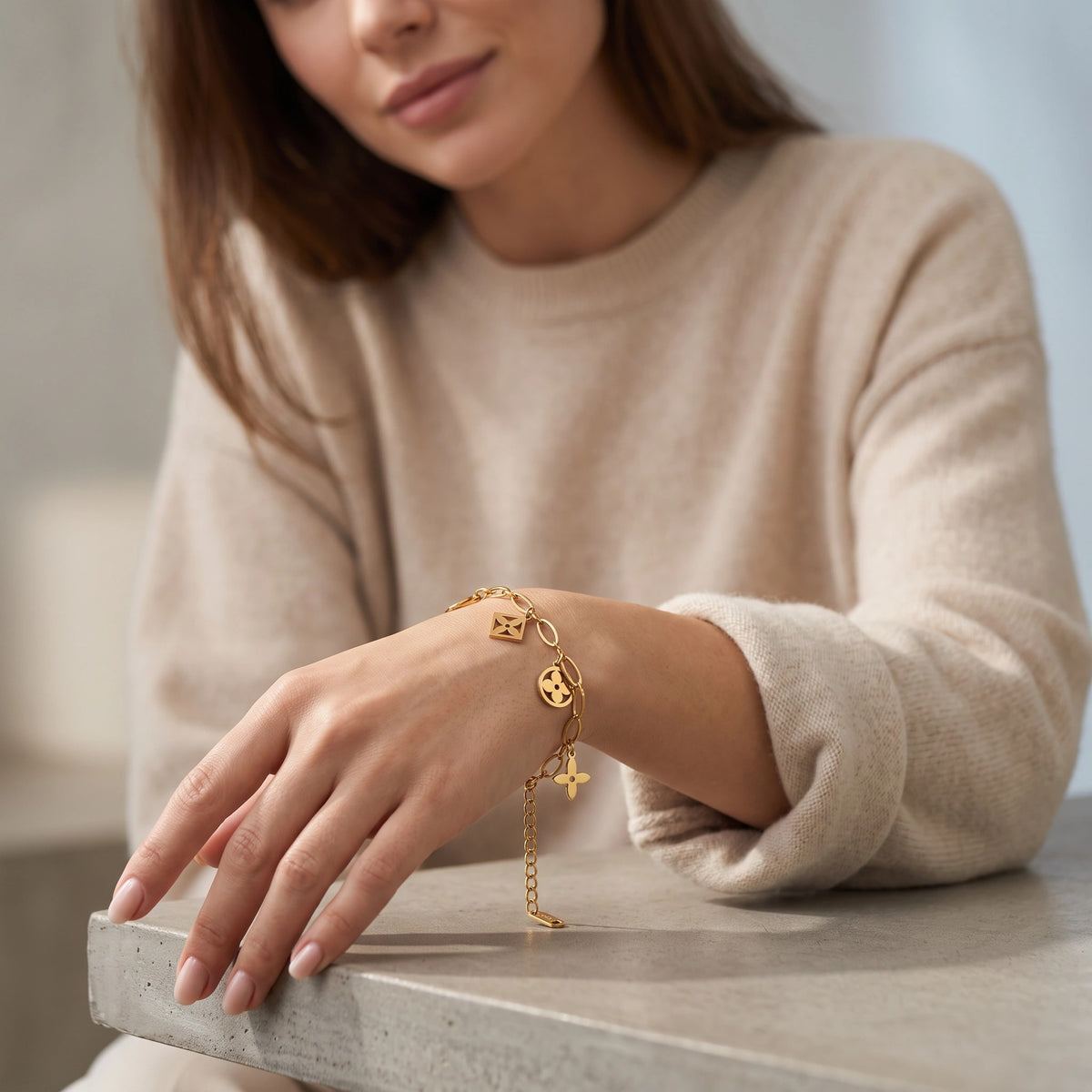MYKI Gold-Plated Geometric Shapes Charm Bracelet – Modern Symbol Theme| MYKI(MKBRAD874G-SSYI)