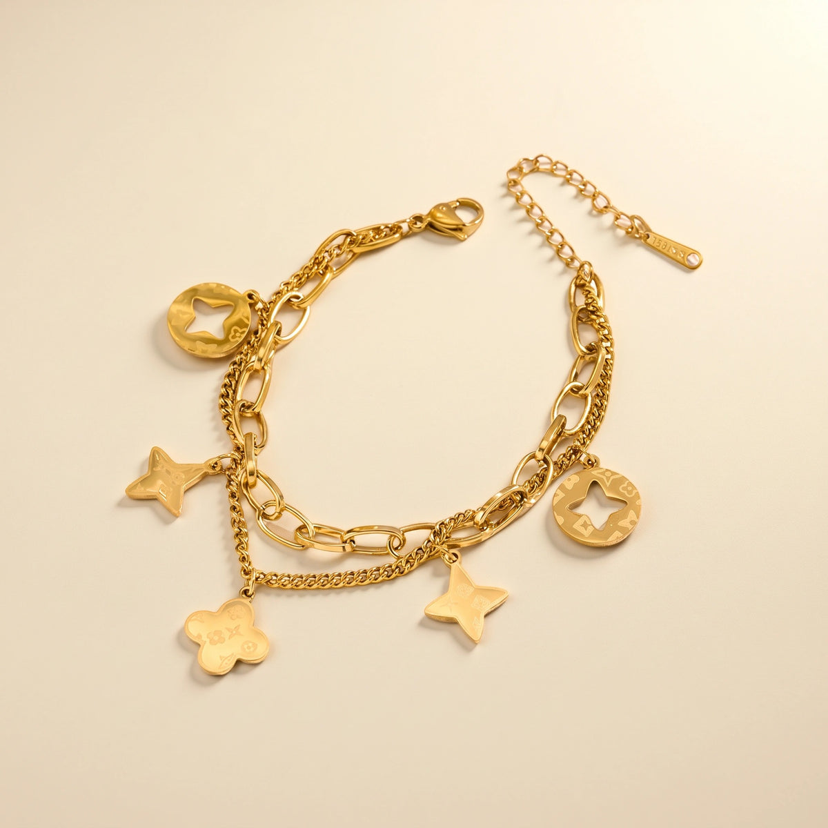 MYKI Gold-Plated Star & Clover Charm Layered Bracelet – Lucky Motif Theme | MYKI(MKBRAD875G-SSYI)