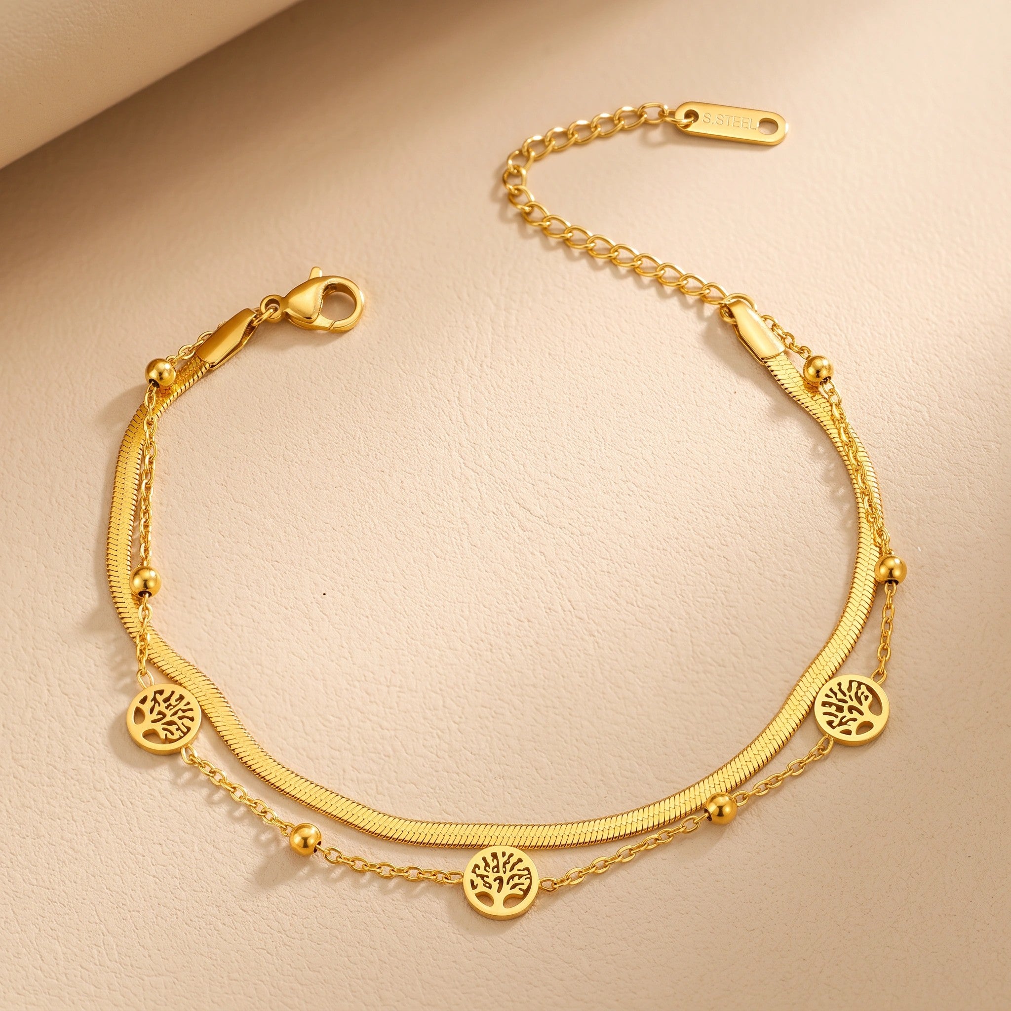MYKI Gold-Plated Tree of Life Charm Layered Bracelet – Anti-Tarnish Adjustable(MKBRAD876G-SSYI)