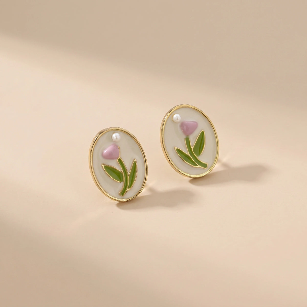MYKI Pink Tulip Pearl Edge Korean Stud Earrings (MKERCH883CP-ANT)