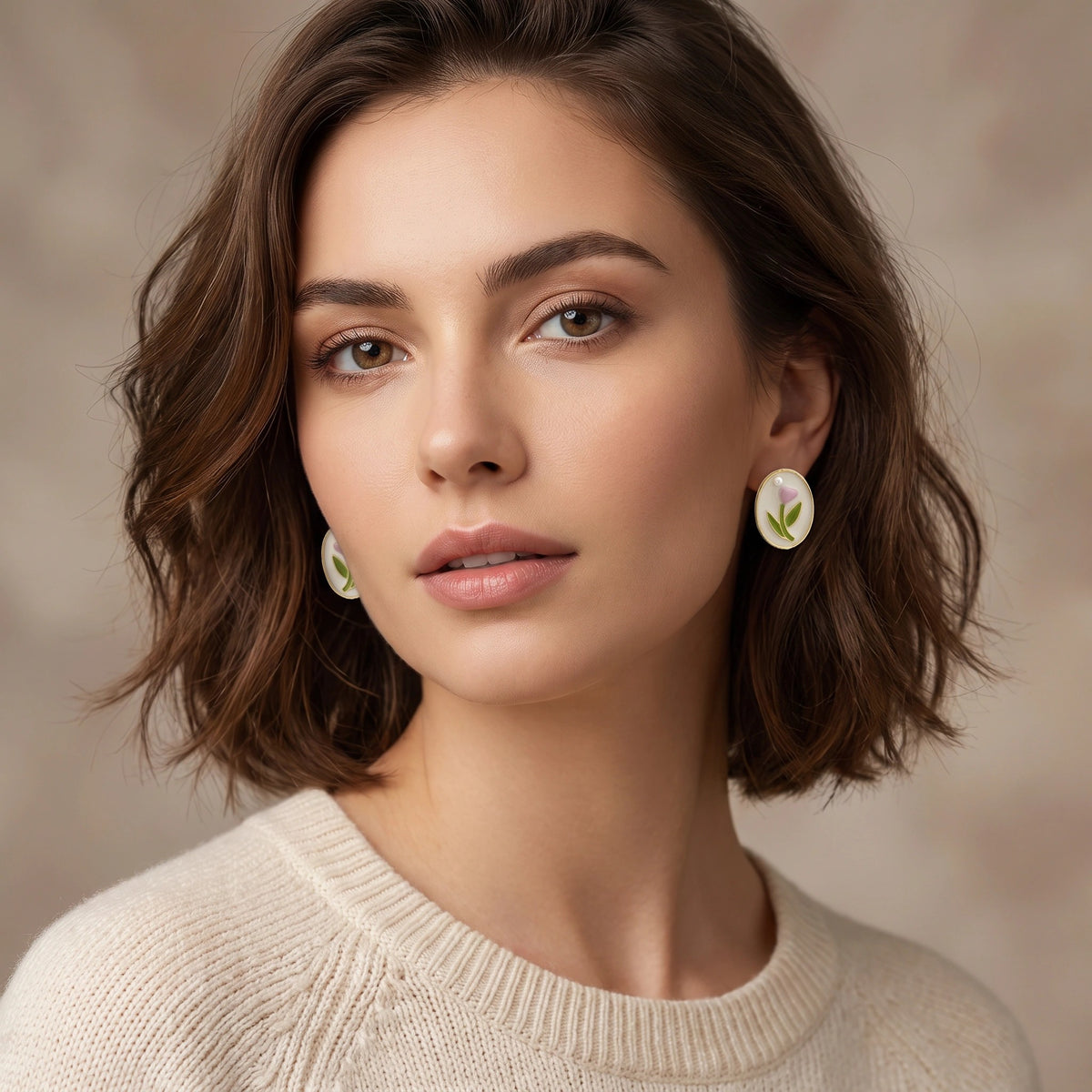 MYKI Pink Tulip Pearl Edge Korean Stud Earrings (MKERCH883CP-ANT)