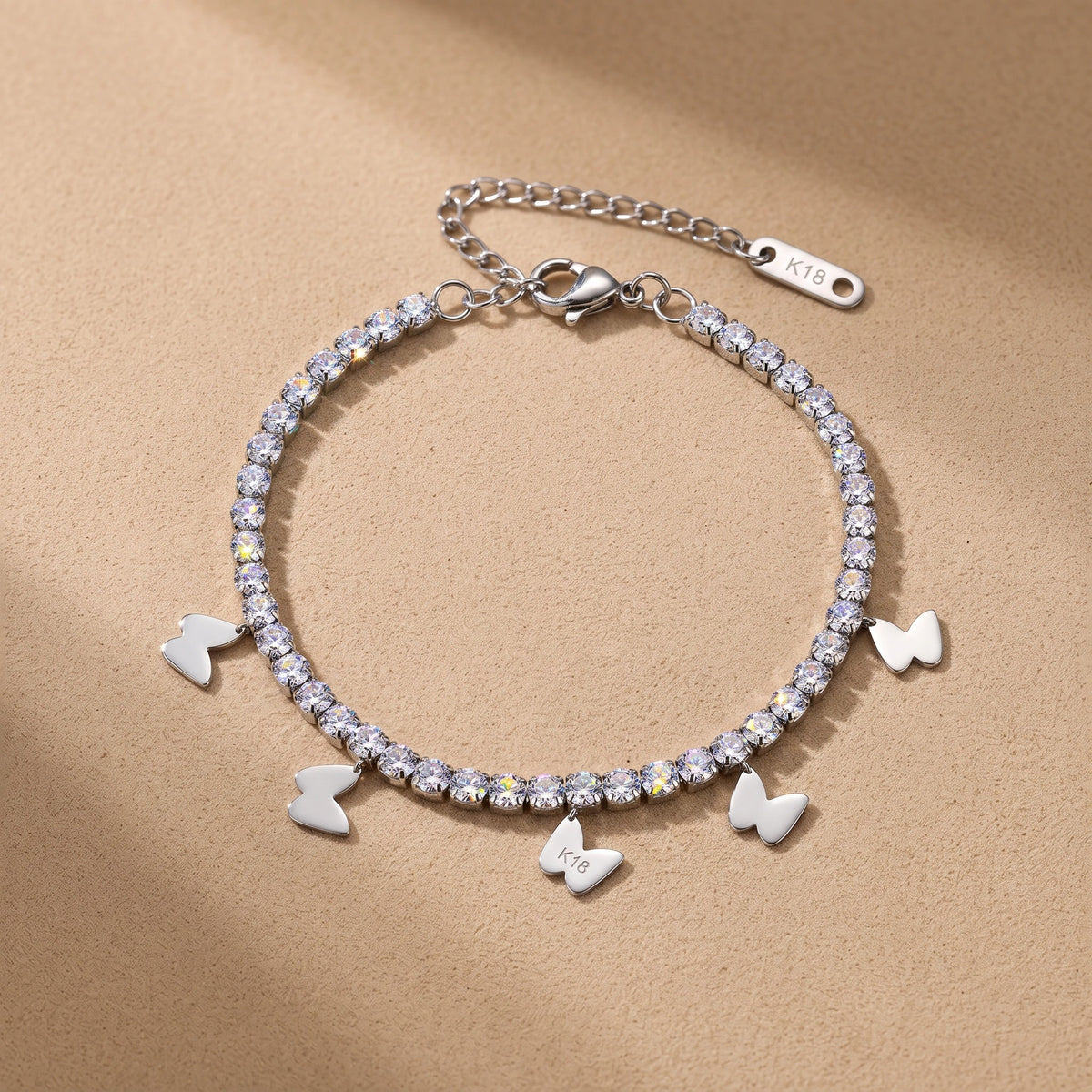 MYKI Silver-Plated Butterfly Charm Tennis Bracelet – Anti-Tarnish Sparkle Design(MKBRAD884S-SSYI)