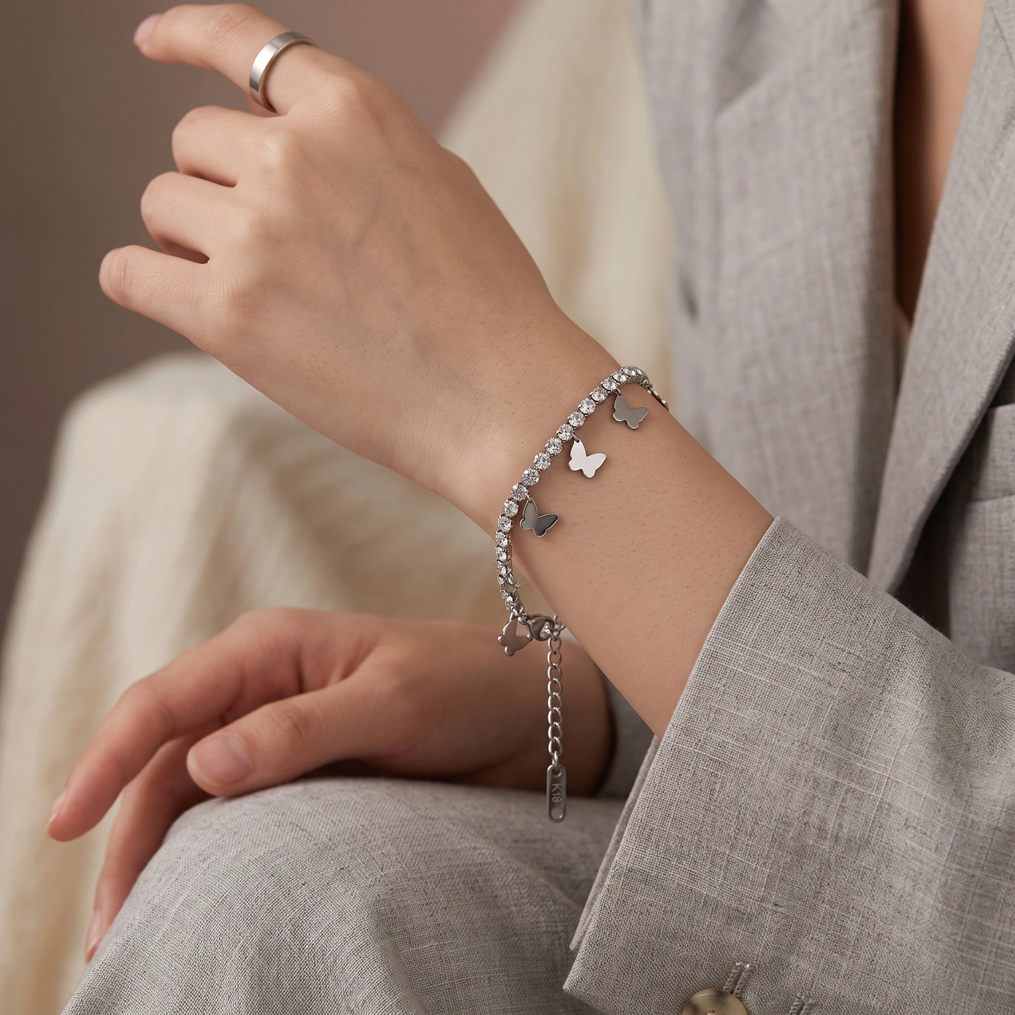 MYKI Silver-Plated Butterfly Charm Tennis Bracelet – Anti-Tarnish Sparkle Design(MKBRAD884S-SSYI)