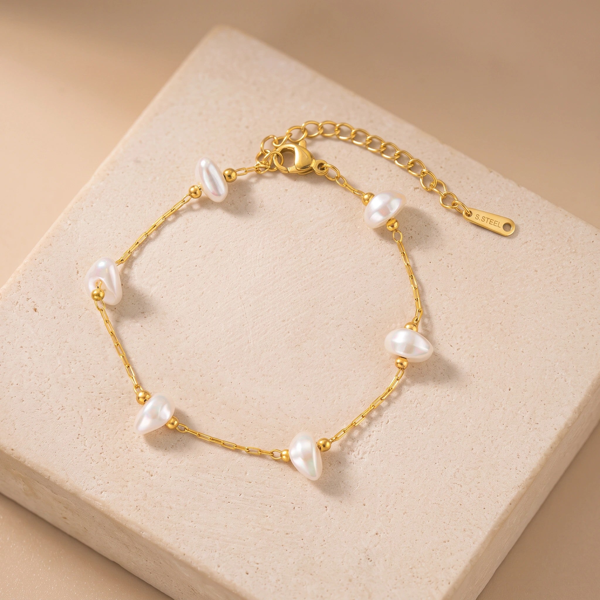 MYKI Gold-Plated Irregular Pearl Bead Chain Bracelet – Anti-Tarnish Elegant Design(MKBRAD885G-SSYI)