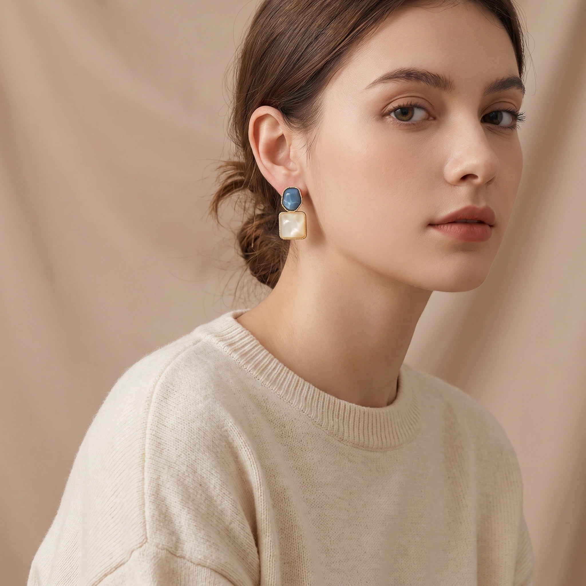 MYKI Green & Mustard Twisted Loop Korean Earrings (MKERCH885CP-ANT)