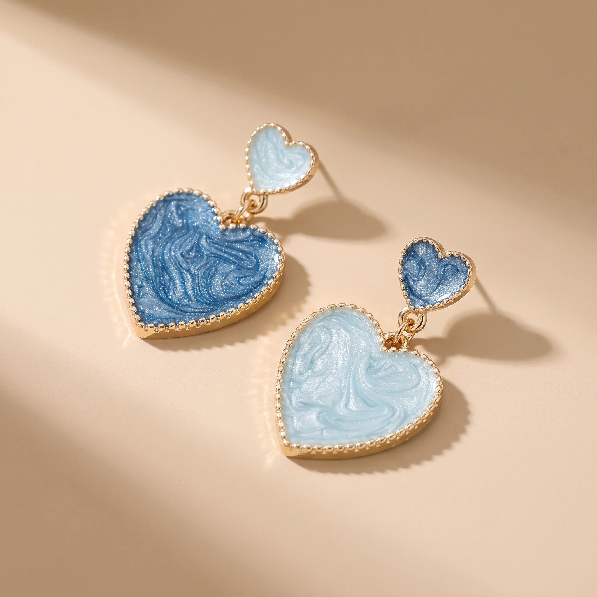 MYKI Blue & Mint Heart Korean Dangle Earrings (MKERCH886PI-ANT)