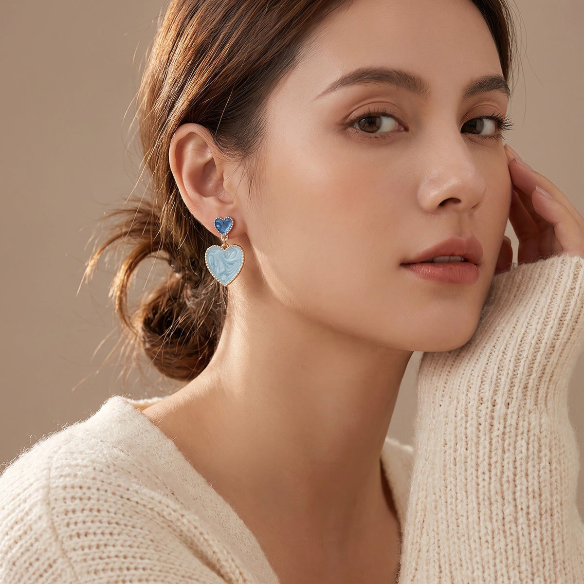 MYKI Blue & Mint Heart Korean Dangle Earrings (MKERCH886PI-ANT)