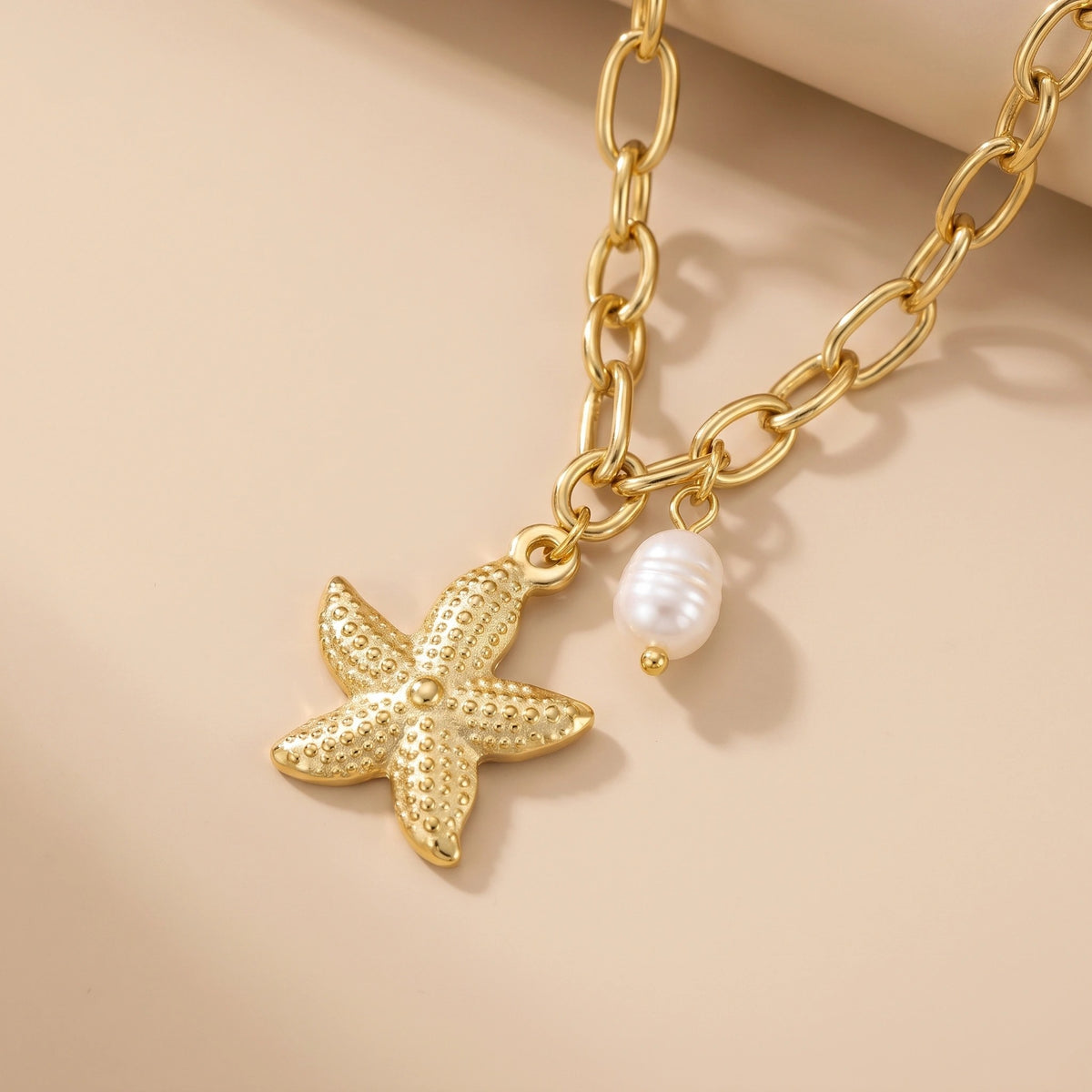 MYKI Starfish Pearl Charm Gold-Plated Necklace (MK887G-SSYI)