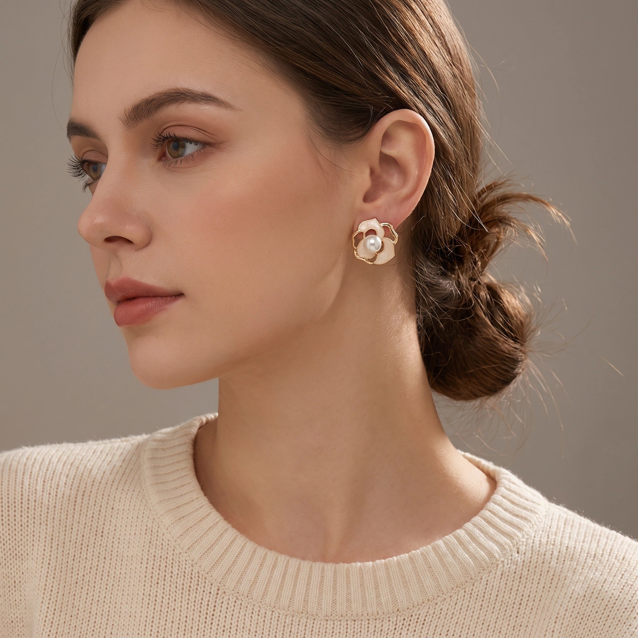 MYKI Pearl Petal Flower Korean Stud Earrings (MKERCH889CP-ANT)