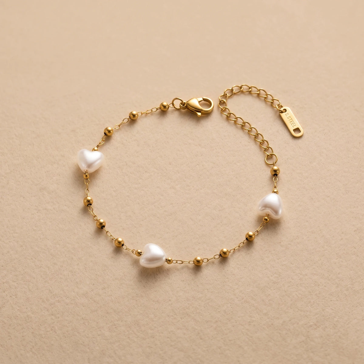 MYKI Gold-Plated Heart Pearl & Bead Bracelet – Anti-Tarnish Elegant Design(MKBRAD893G-SSYI)