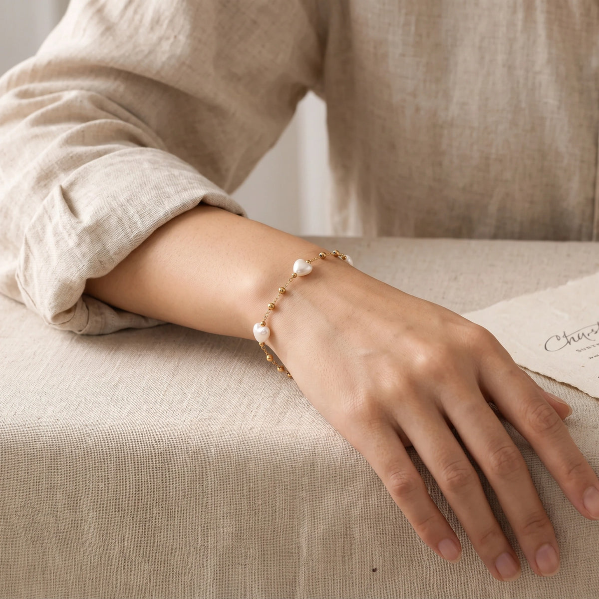 MYKI Gold-Plated Heart Pearl & Bead Bracelet – Anti-Tarnish Elegant Design(MKBRAD893G-SSYI)