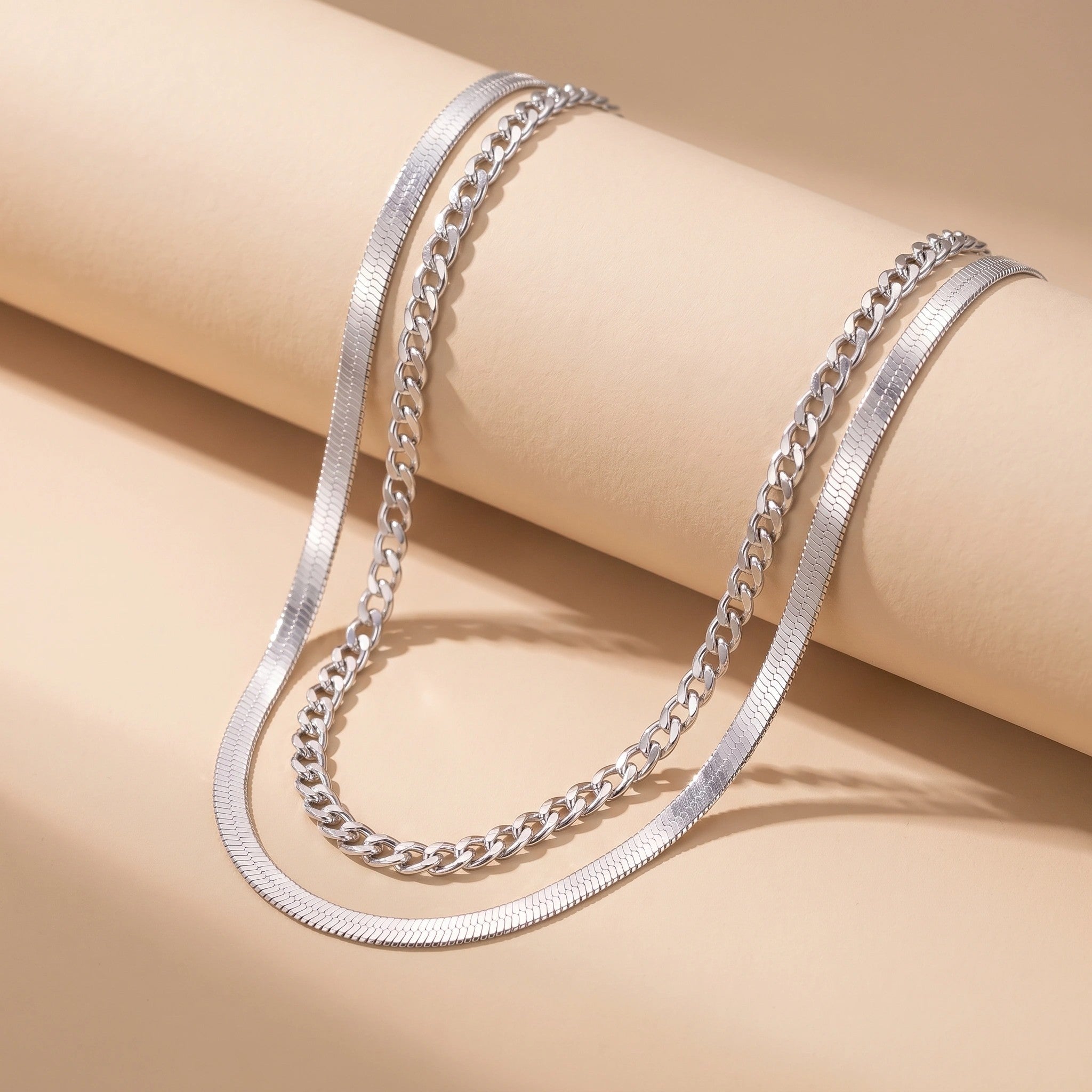 MYKI Layered Premium Plated Dual Chain Necklace (MK893-SSYI)