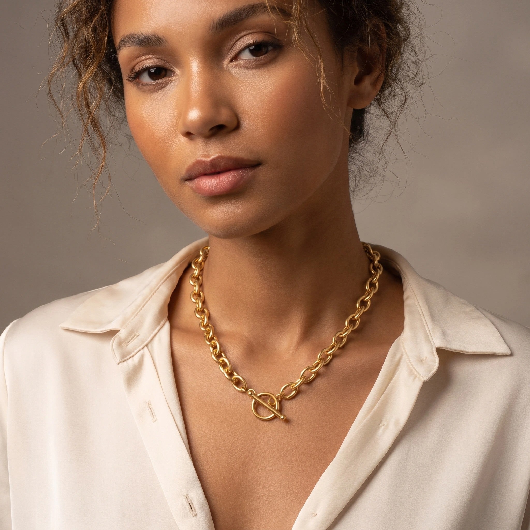 MYKI Gold-Plated Chunky Chain Necklace with Toggle Clasp (MK895G-SSYI)