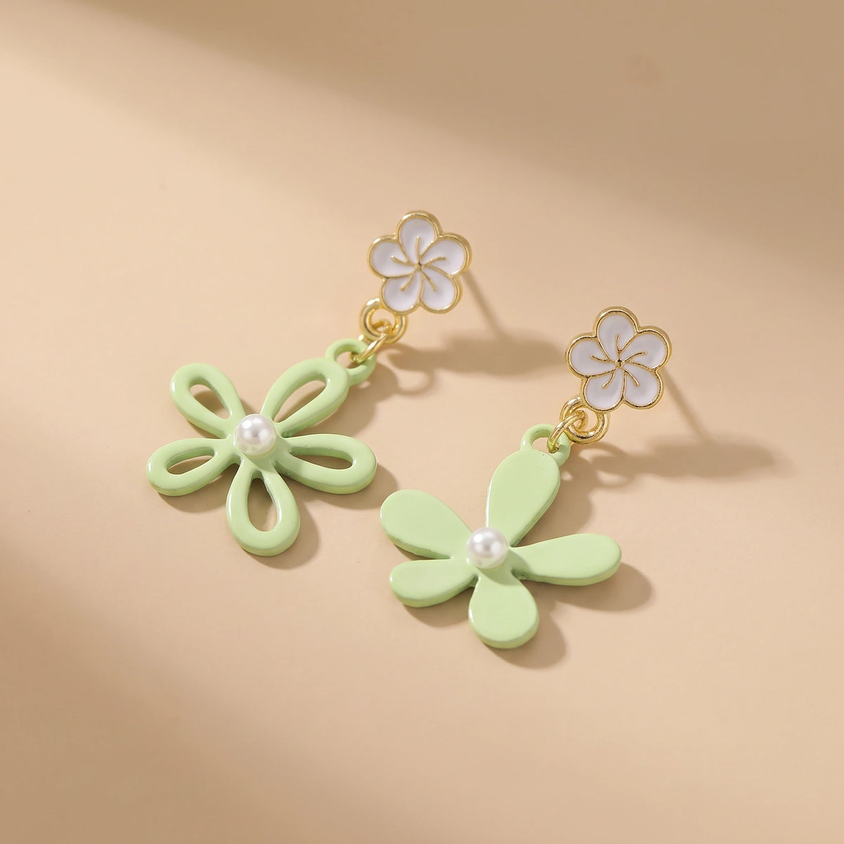 MYKI Green Floral Pearl Korean Dangle Earrings (MKERCH895PI-ANT)
