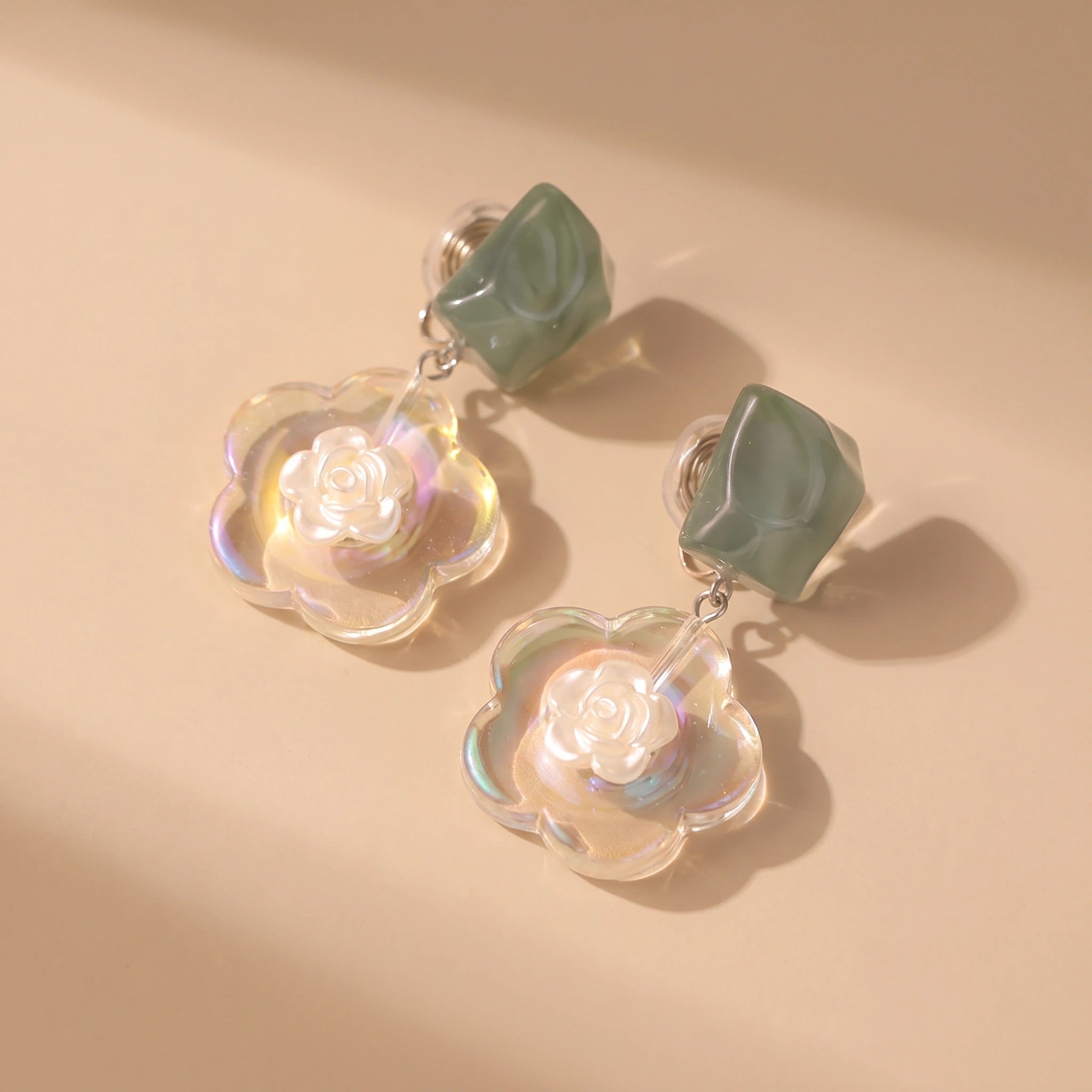 MYKI Green Square Floral Korean Dangle Earrings (MKERCH896CP-ANT)