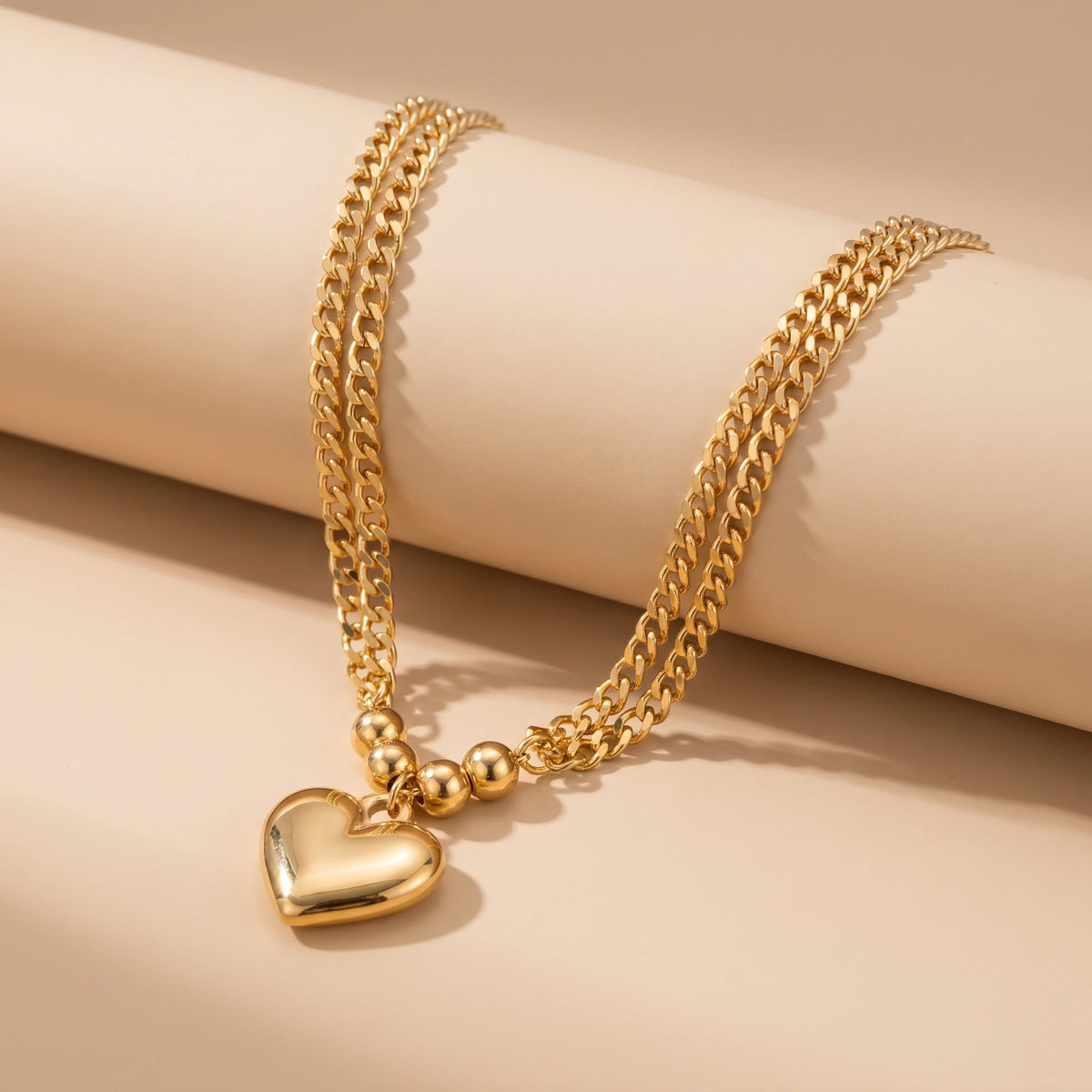 MYKI Gold-Plated Heart Pendant Double Layer Necklace (MK897G-SSYI)