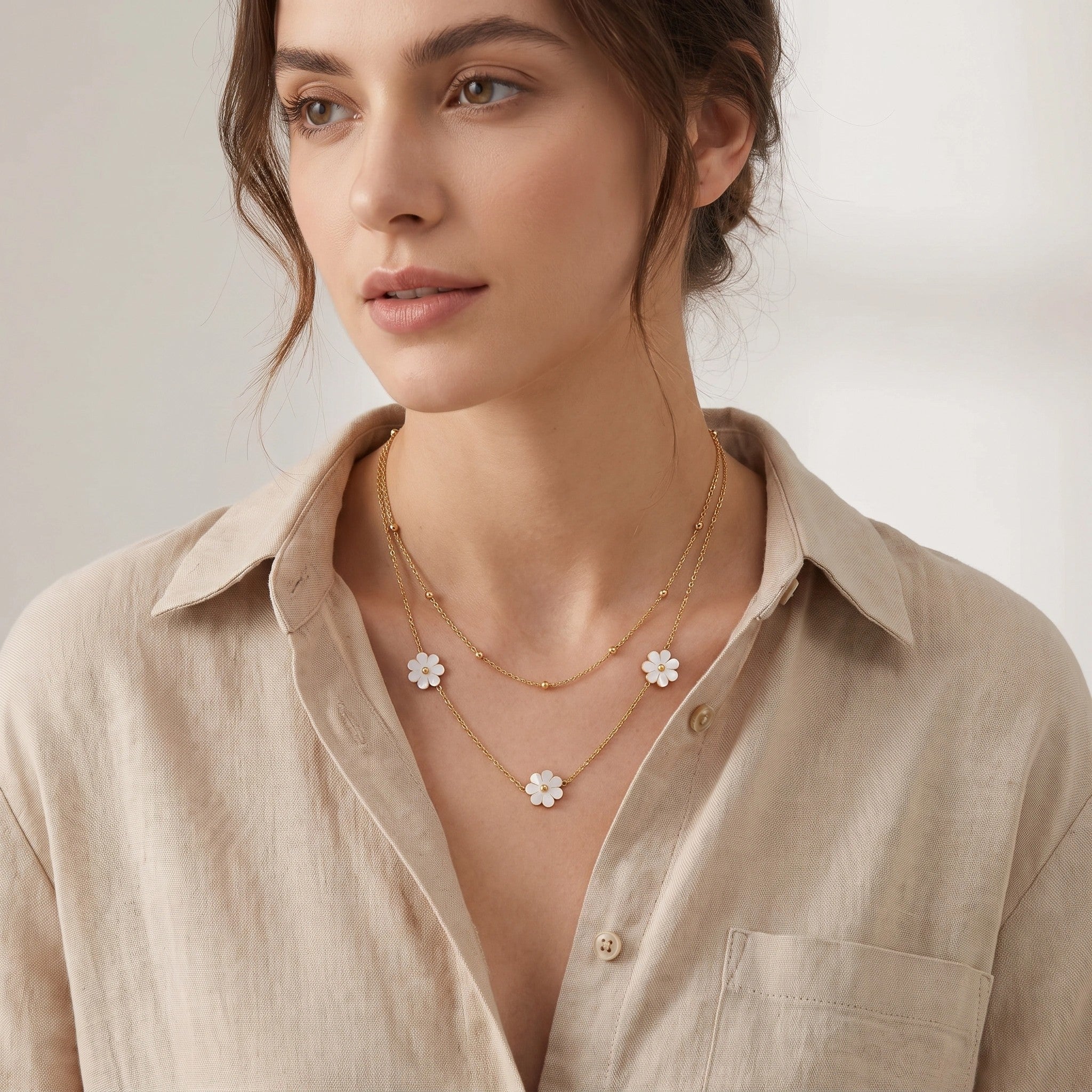 MYKI Gold-Plated Floral Charm Double Layer Necklace (MK899G-SSYI)