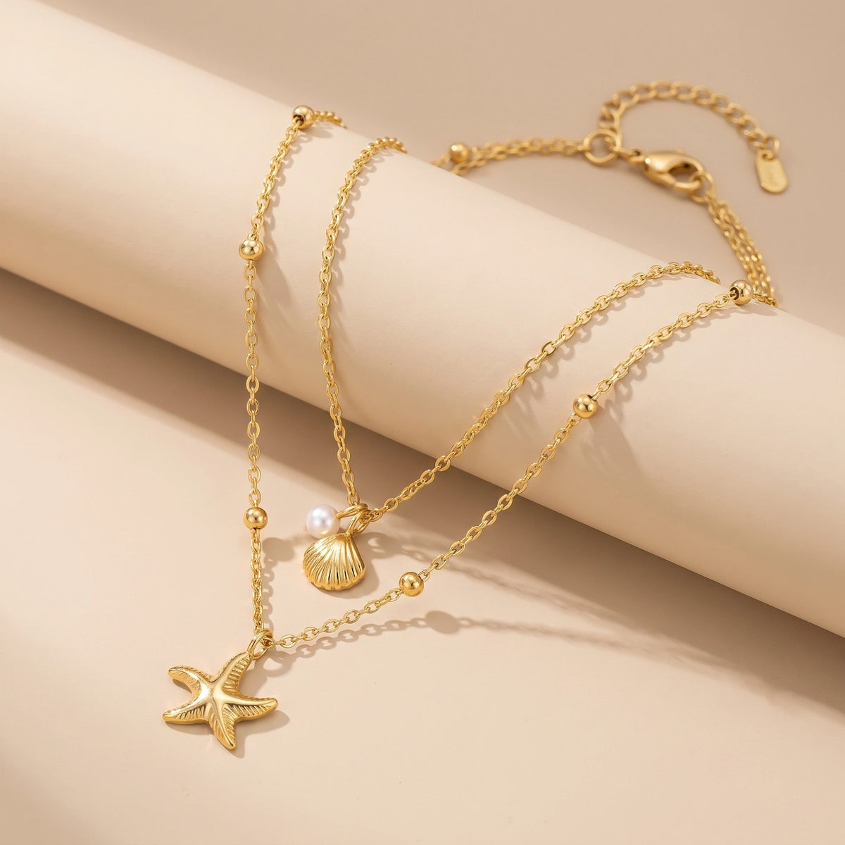 MYKI Starfish & Shell Layered Gold-Plated Necklace (MK907G-SSYI)