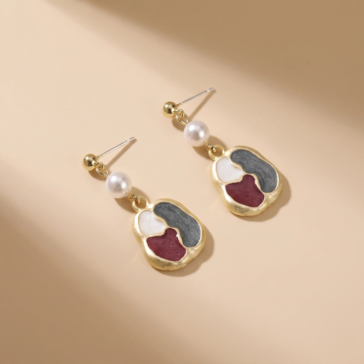 MYKI Dual Tone Pearl Accent Korean Drop Earrings (MKERCH909PI-ANT)