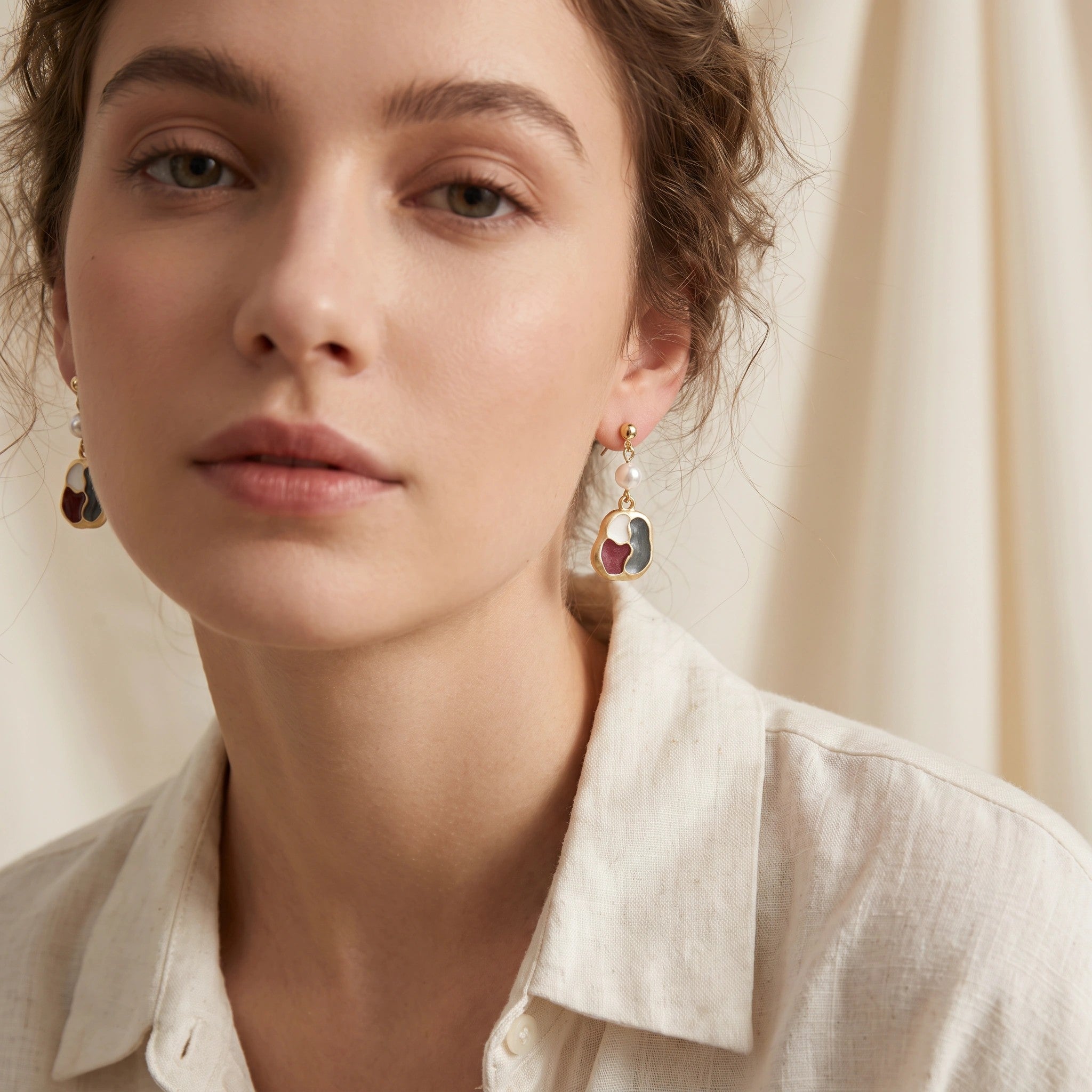 MYKI Dual Tone Pearl Accent Korean Drop Earrings (MKERCH909PI-ANT)