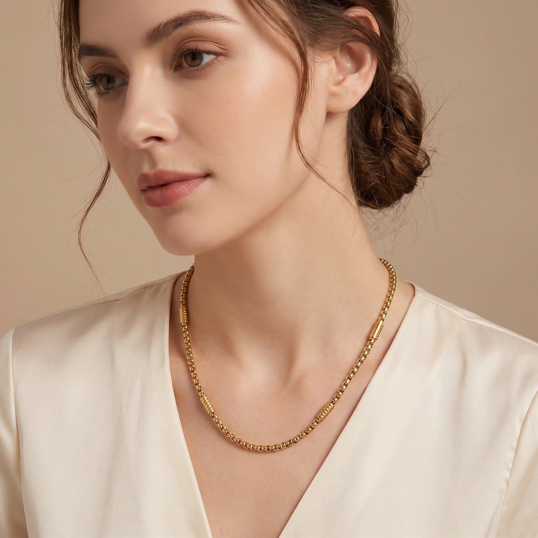 MYKI Textured Gold-Plated Box Chain Necklace (MK911G-SSYI)