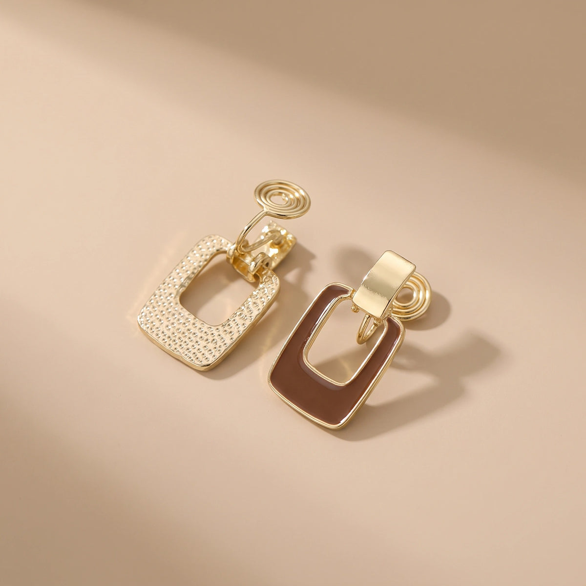 MYKI Brown Gold Rectangular Korean Stud Earrings (MKERCH911CP-ANT)