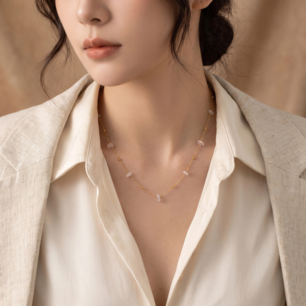 MYKI Minimal White Bead Gold Necklace (MK915G-SSYI)