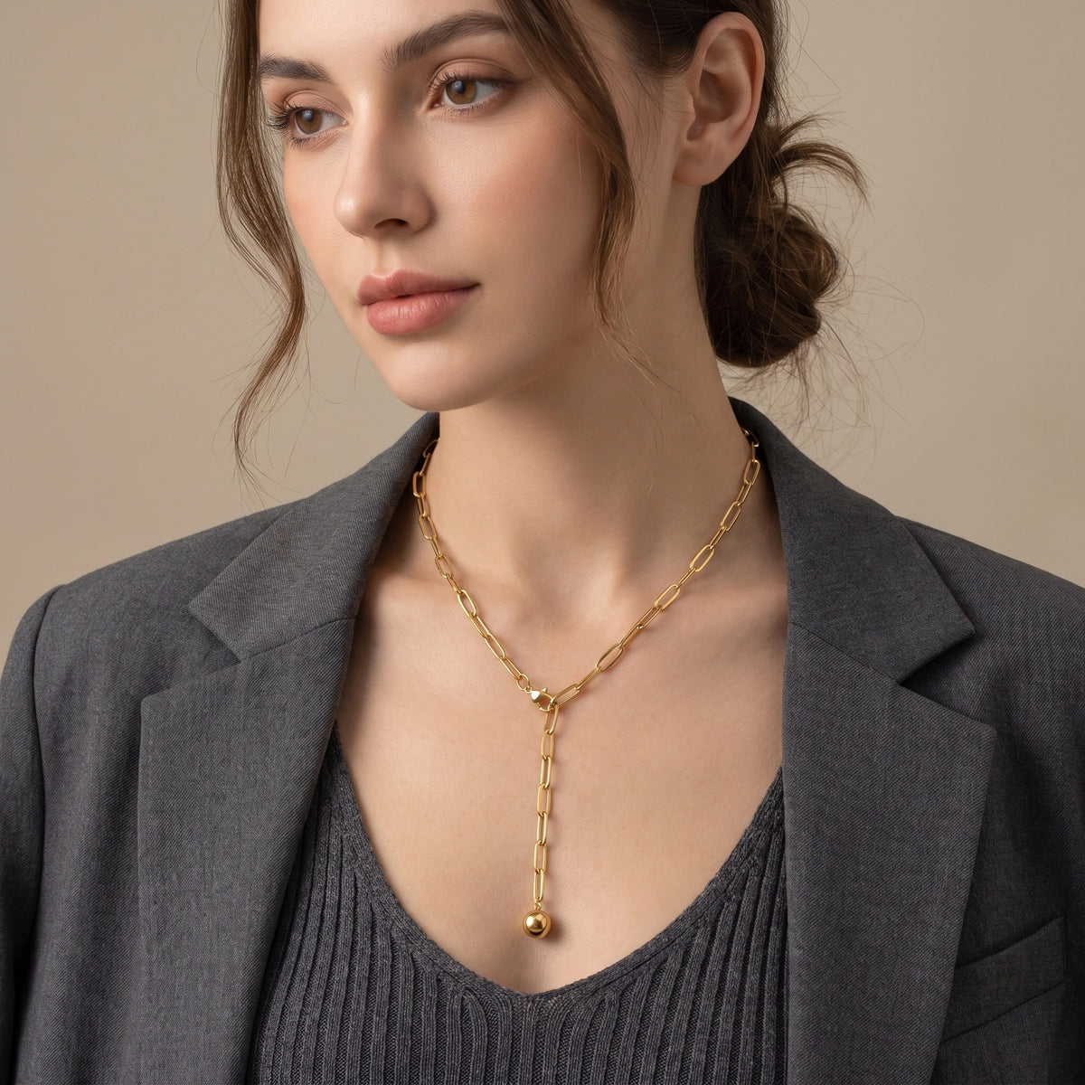 MYKI Paperclip Gold Necklace with Drop Bead (MK916G-SSYI)